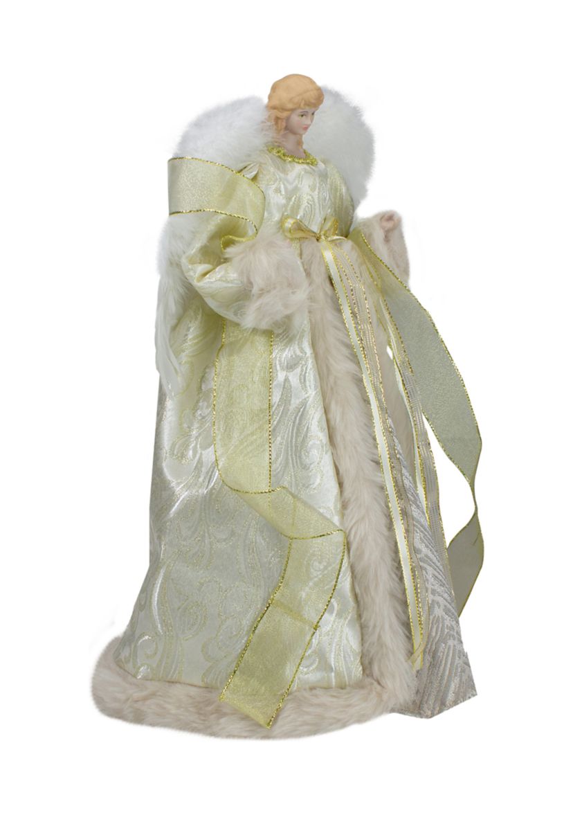 Northlight 18" Lighted White and Gold Angel in a Dress Christmas Tree Topper - Warm White Lights
