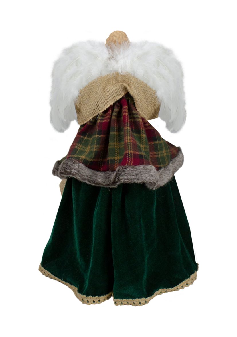 18Inch Red and Green Angel in a Dress Christmas Tree Topper Accented with Holly Berries - Unlit