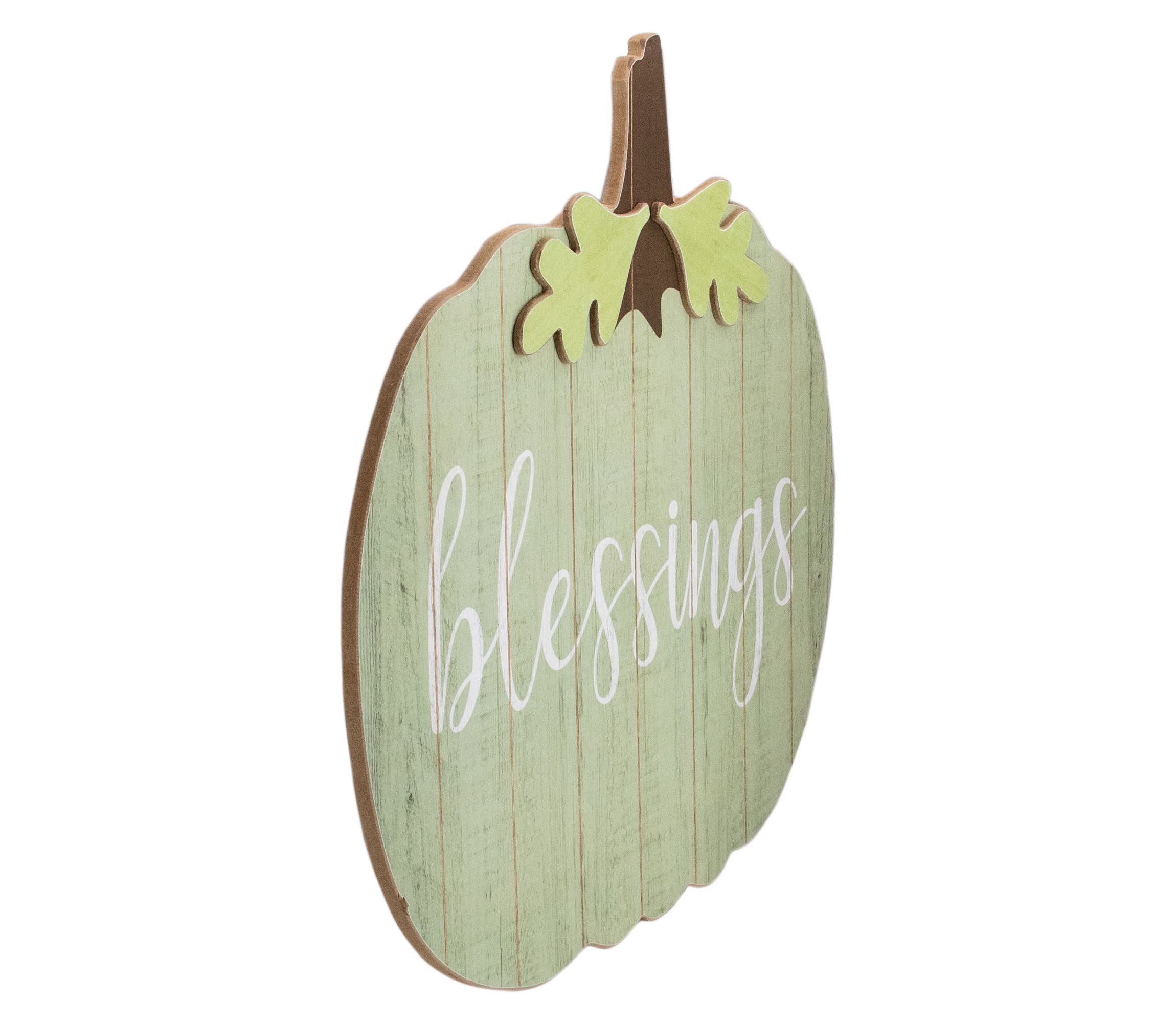 20" Green and Brown Blessings Pumpkin Wooden Thanksgiving Hanging Wall Sign