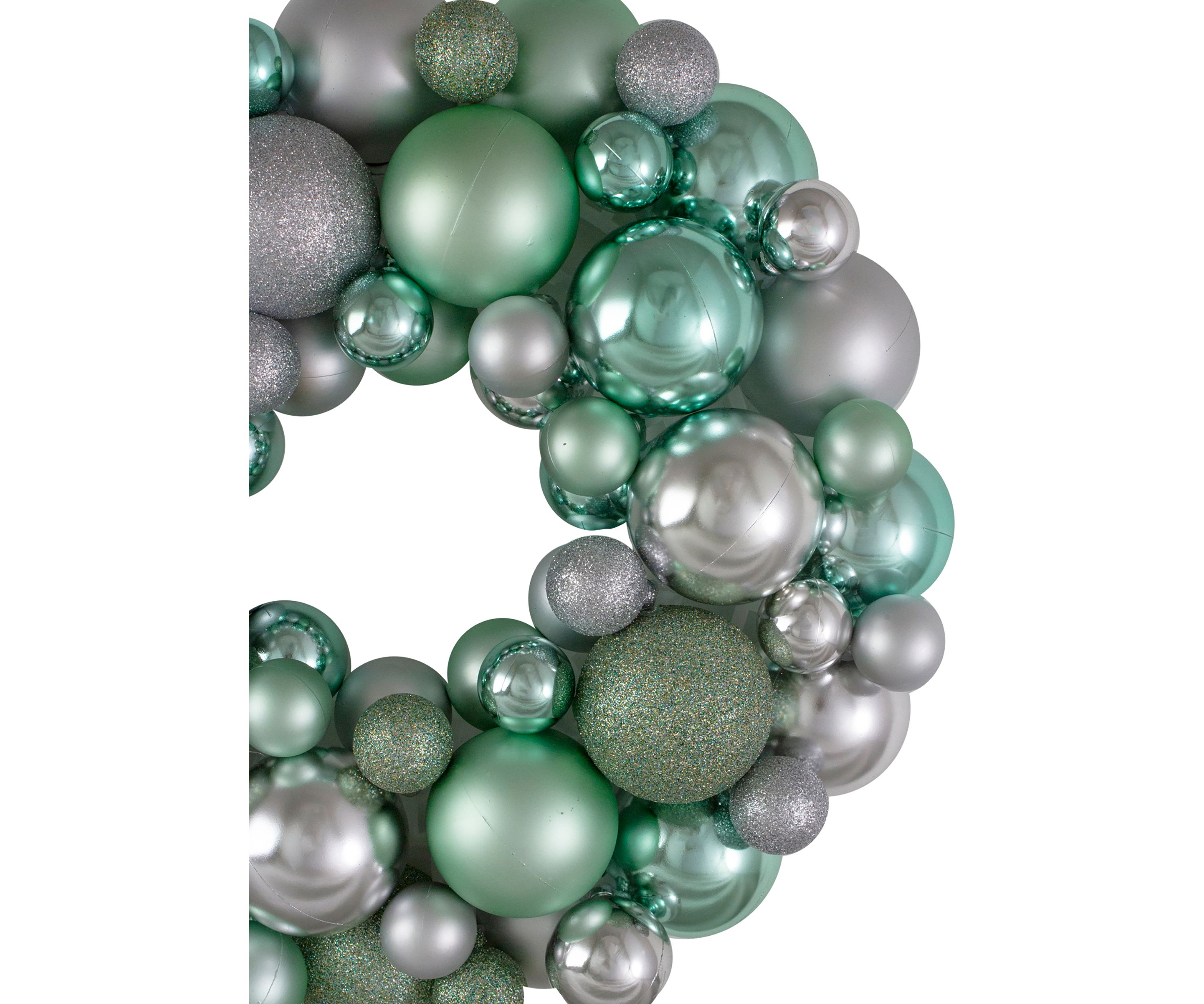 Silver and Seafoam Green 3-Finish Shatterproof Ball Christmas Wreath - 13-Inch  Unlit