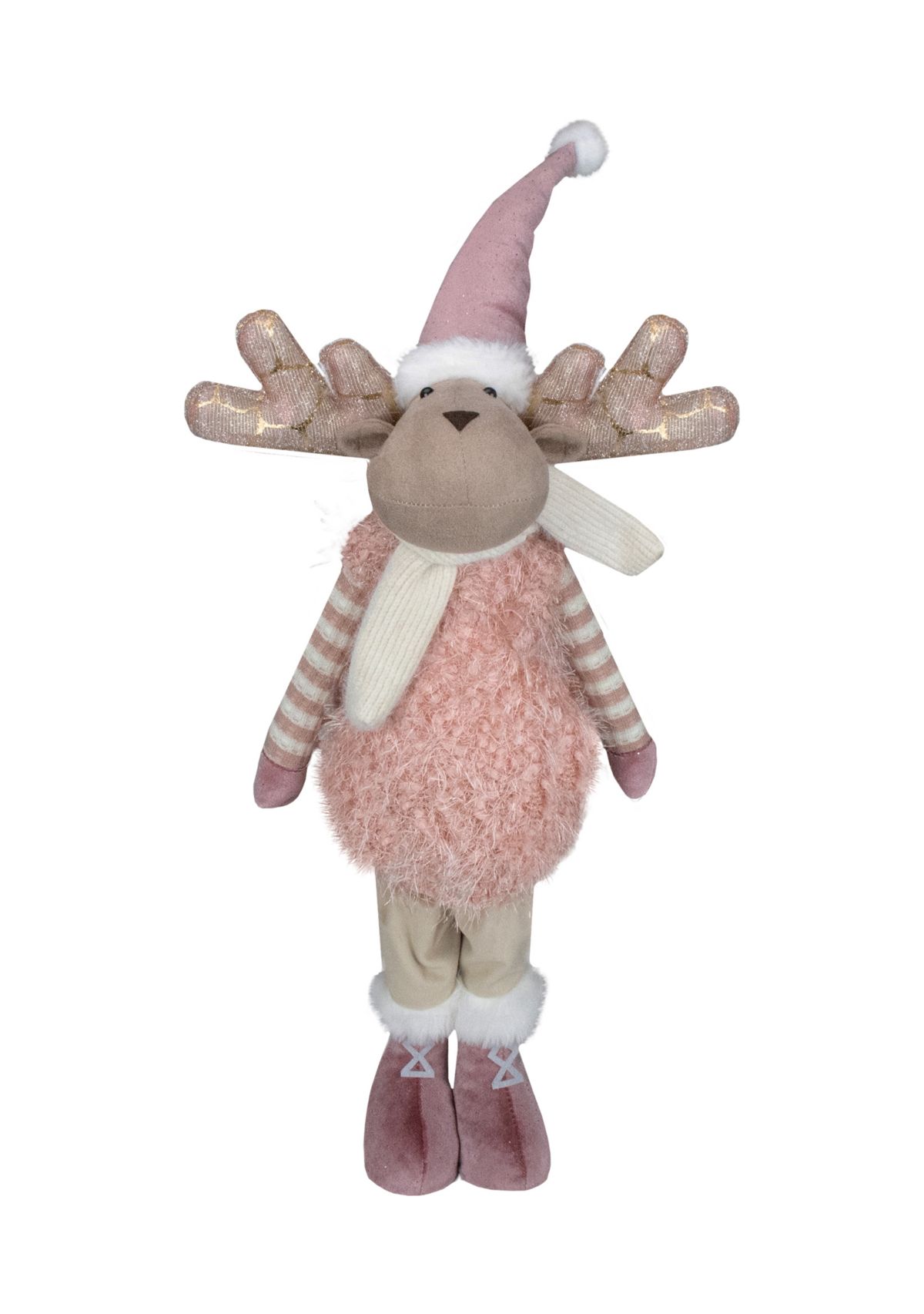 26" Pink and Beige Standing Boy Moose Christmas Tabletop Figurine