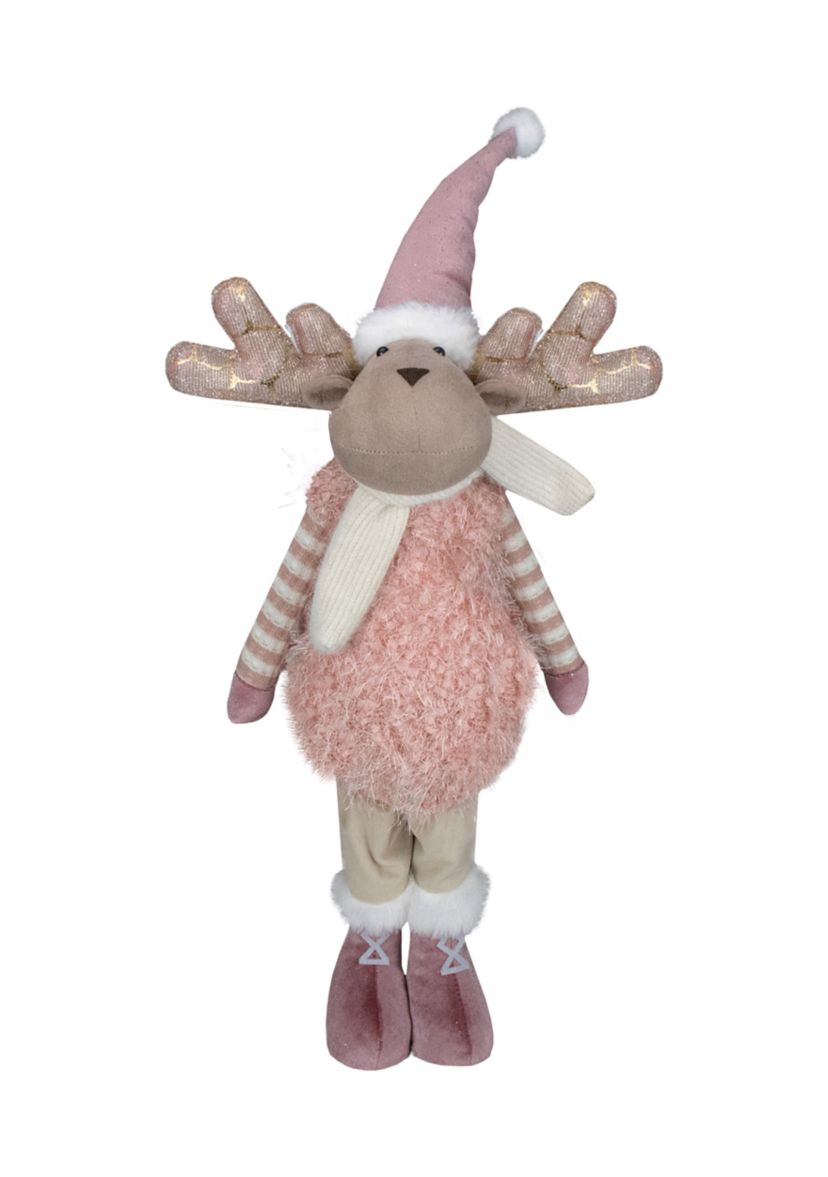 26" Pink and Beige Standing Boy Moose Christmas Tabletop Figurine