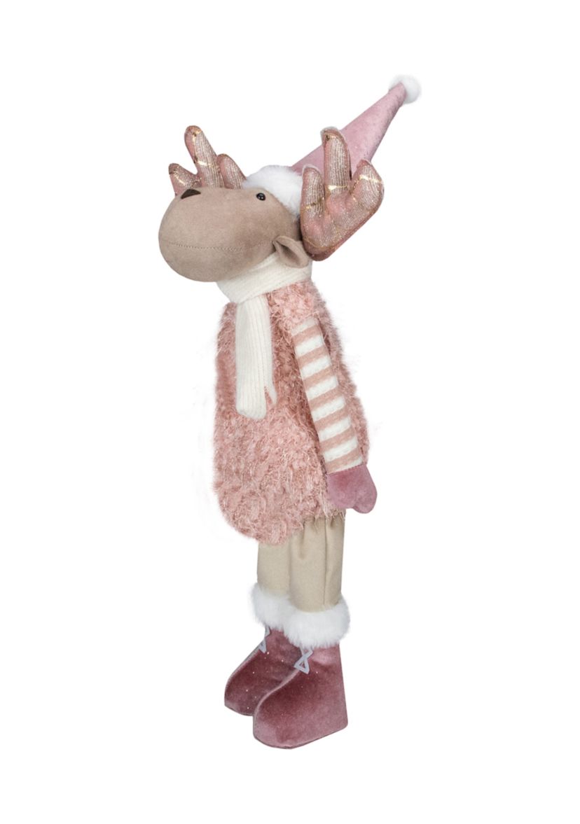 26" Pink and Beige Standing Boy Moose Christmas Tabletop Figurine