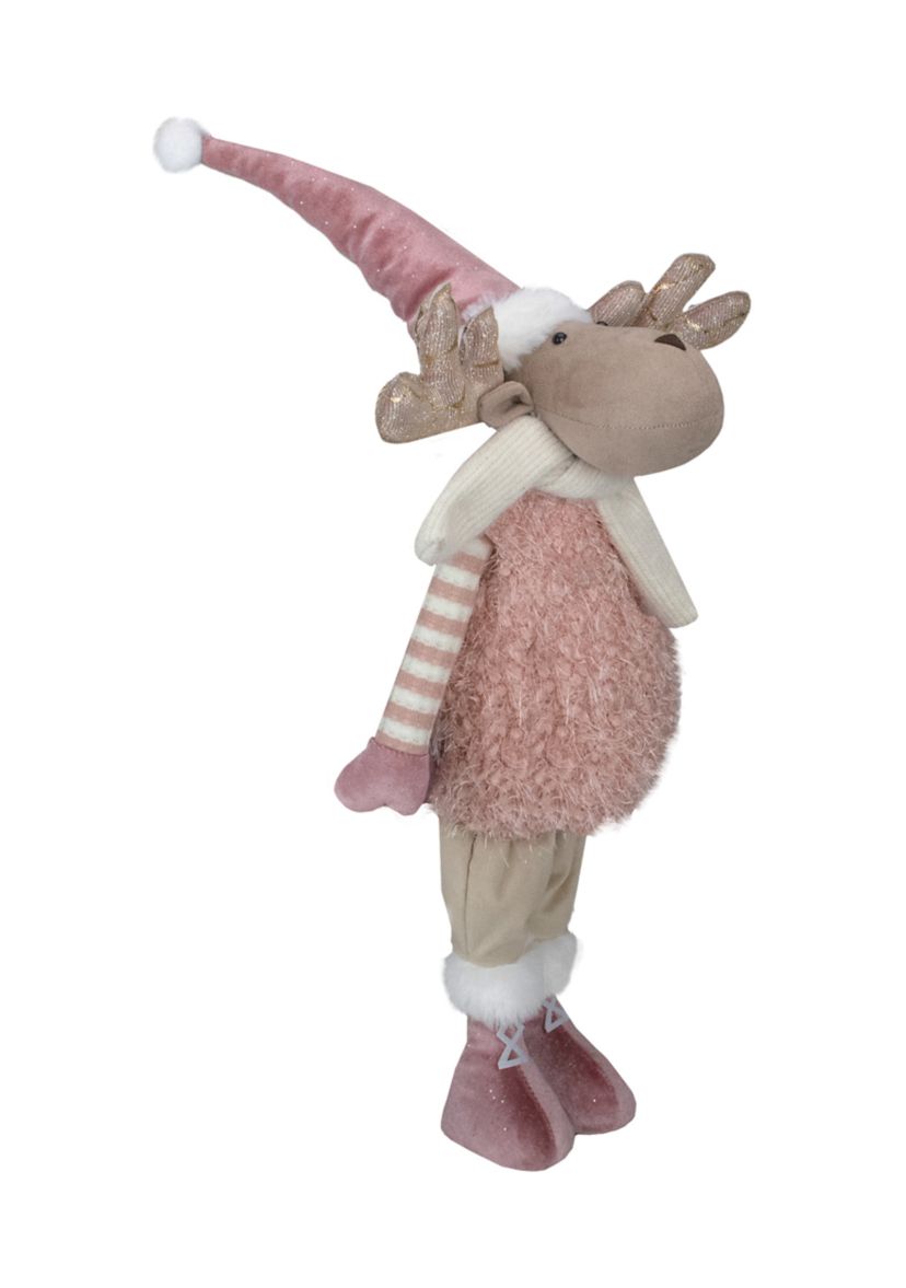 26" Pink and Beige Standing Boy Moose Christmas Tabletop Figurine