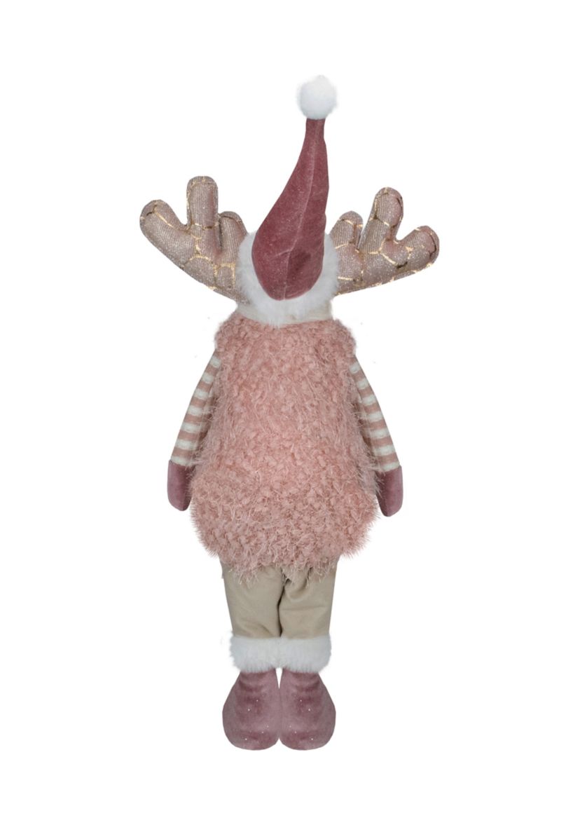 26" Pink and Beige Standing Boy Moose Christmas Tabletop Figurine