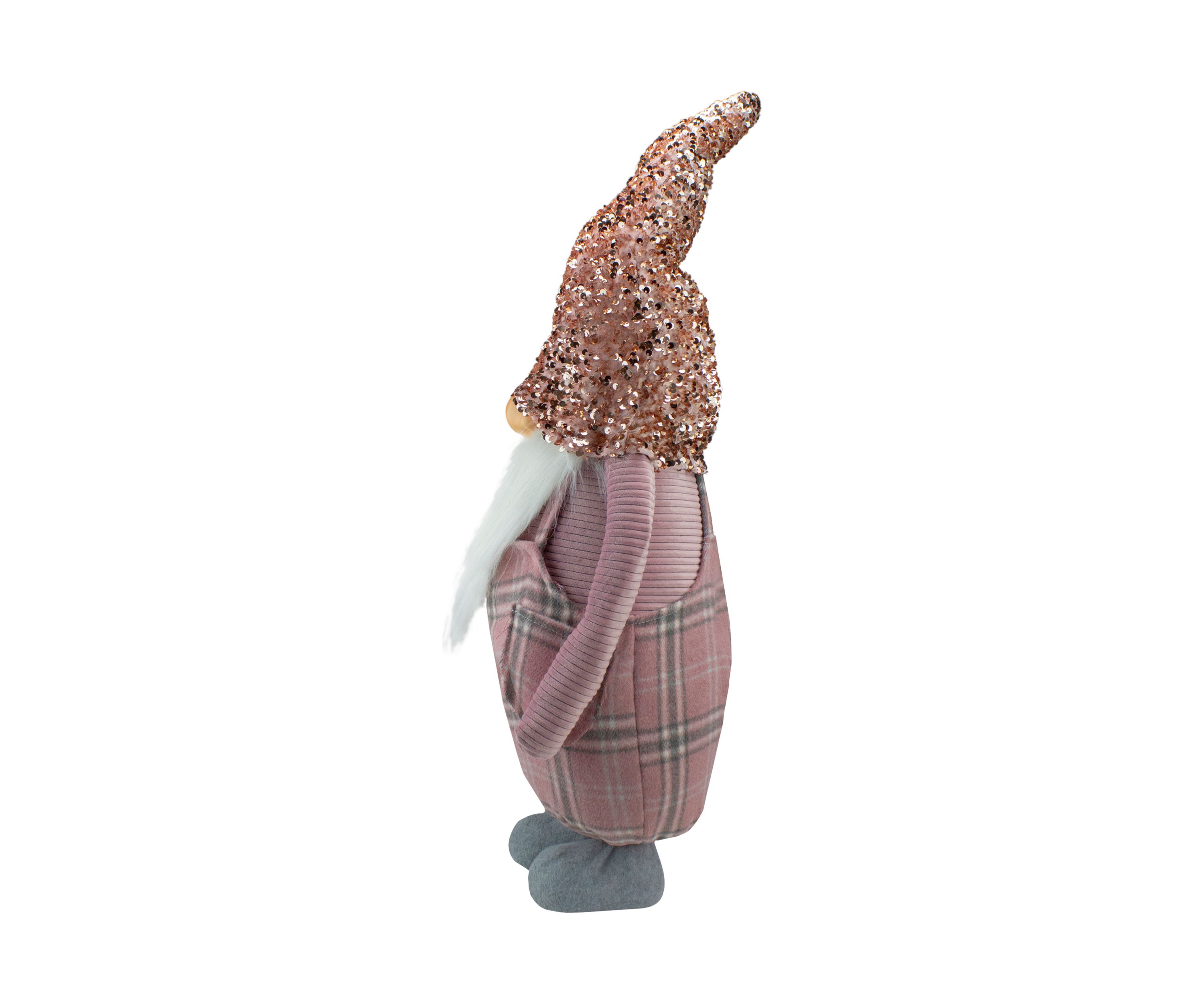 30Inch Pink and Gray Plaid Tall Christmas Gnome Tabletop Figure