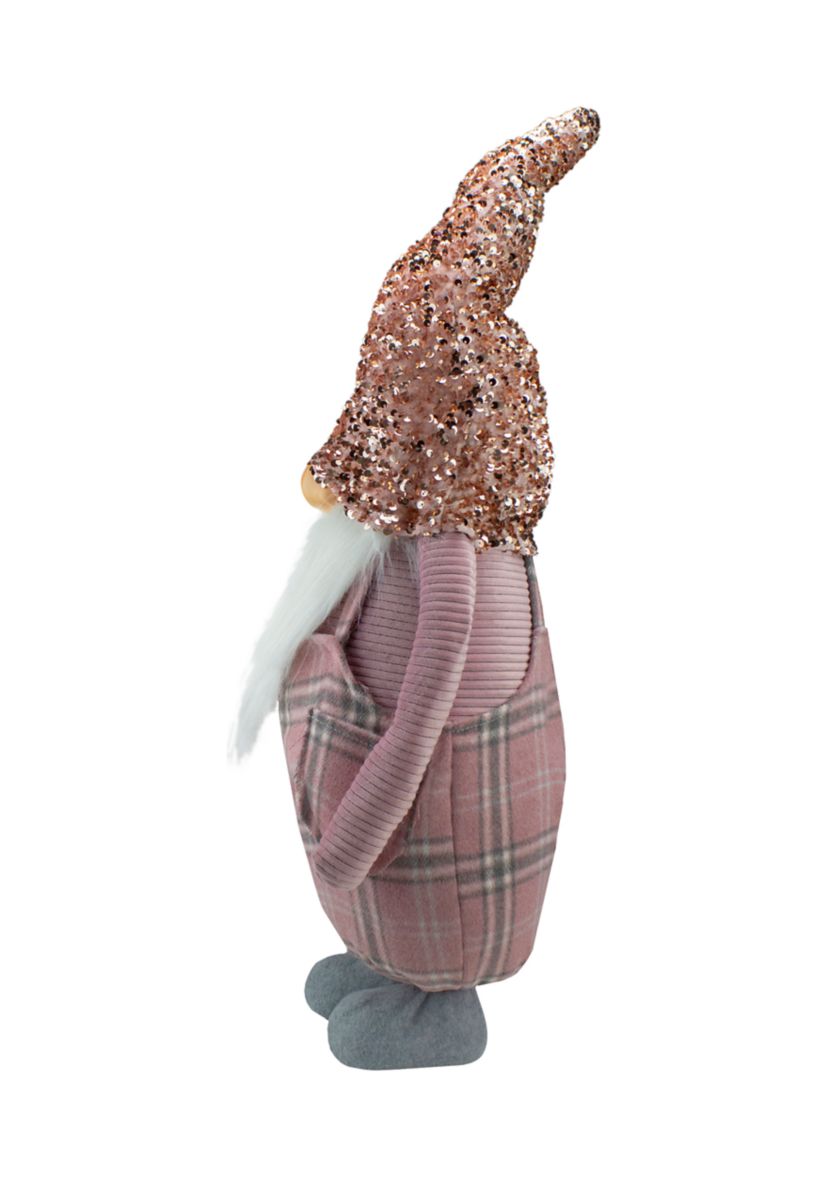 30Inch Pink and Gray Plaid Tall Christmas Gnome Tabletop Figure