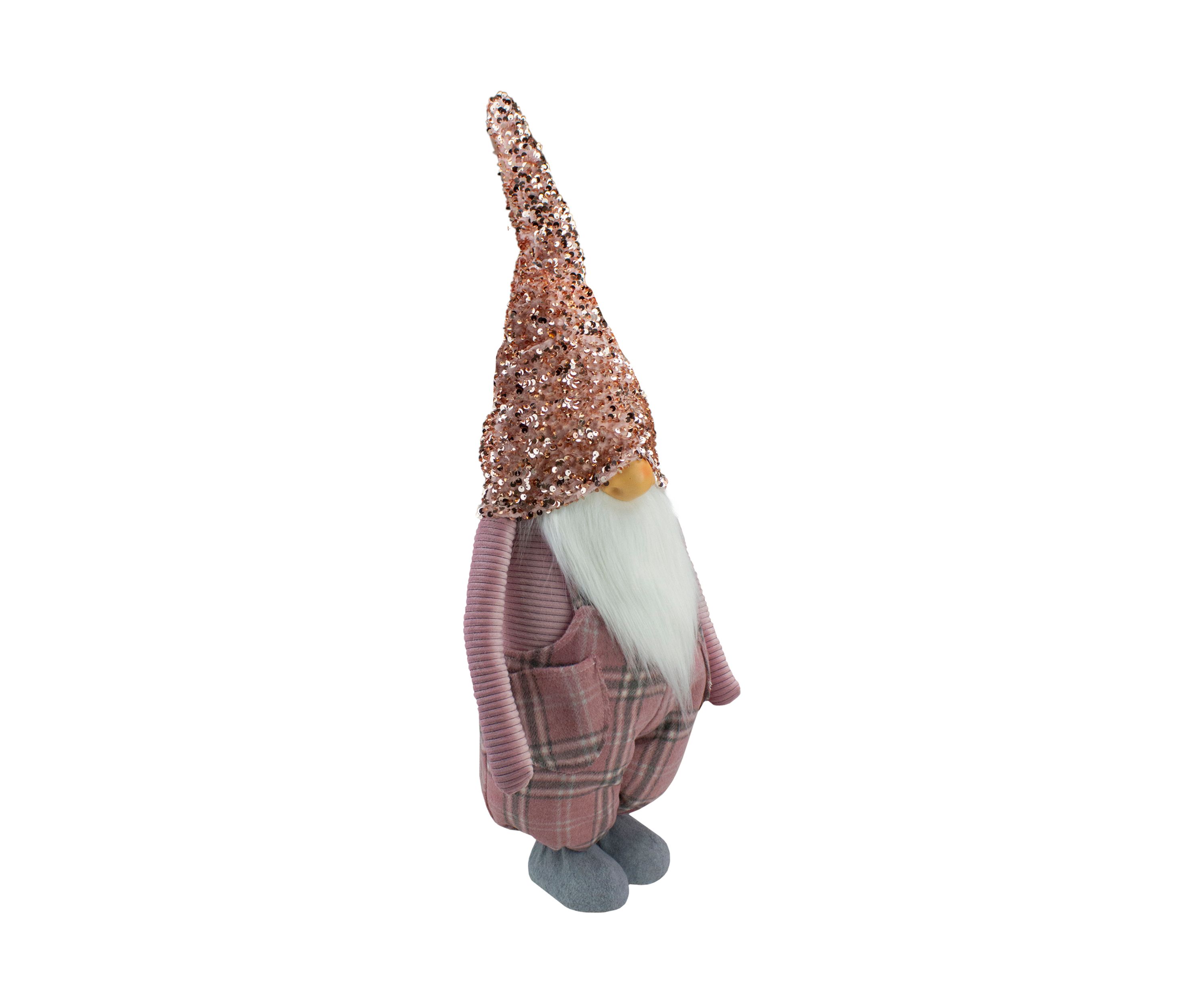 30Inch Pink and Gray Plaid Tall Christmas Gnome Tabletop Figure
