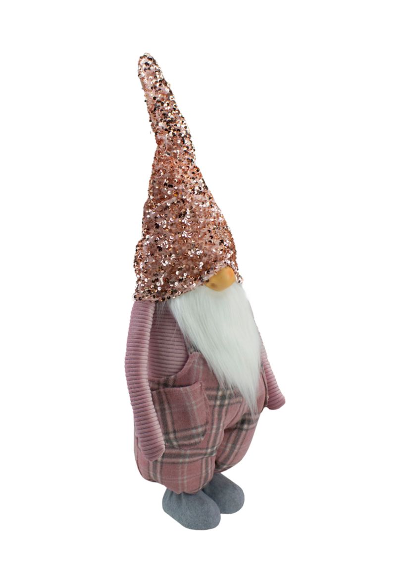 30Inch Pink and Gray Plaid Tall Christmas Gnome Tabletop Figure
