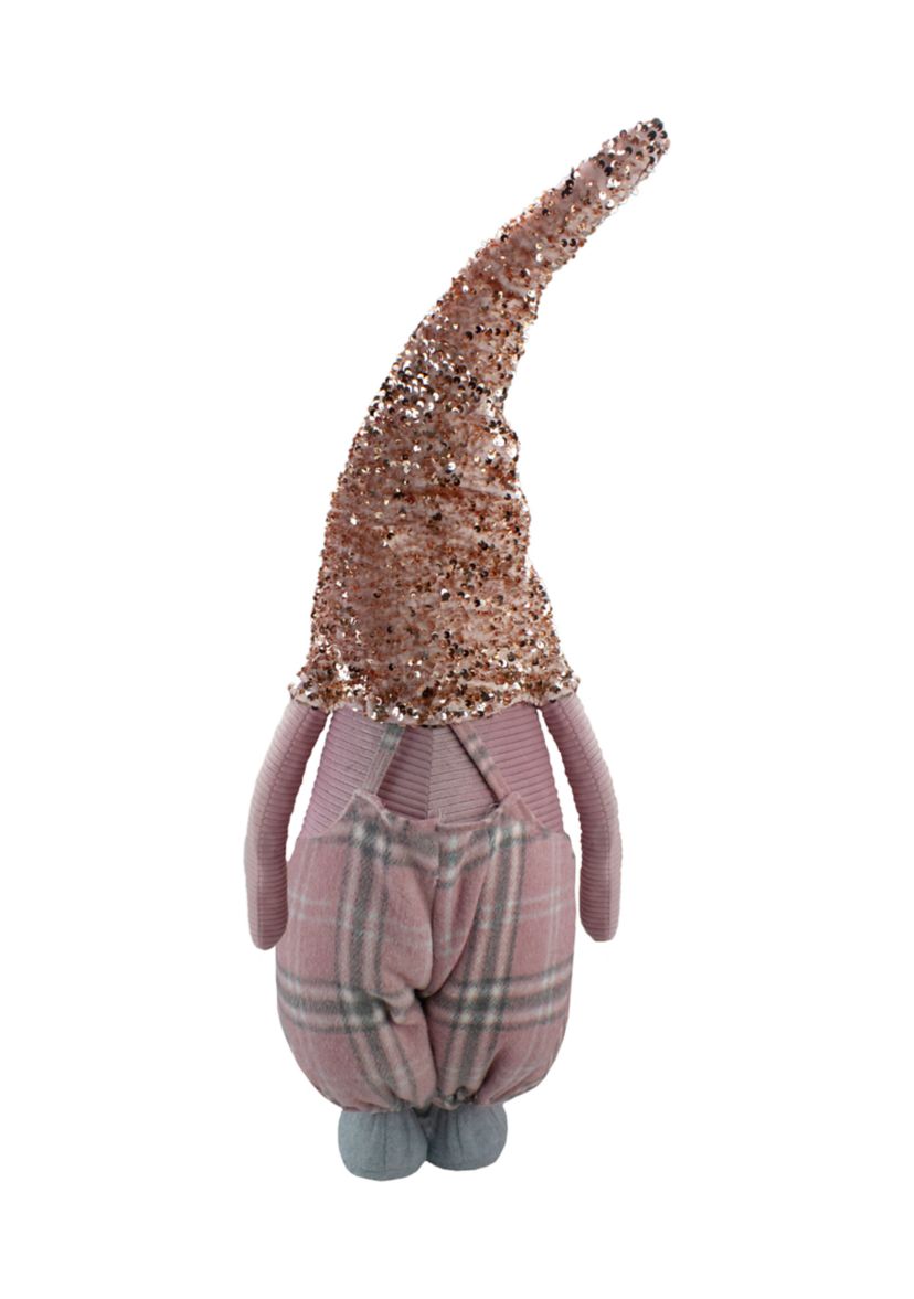 30Inch Pink and Gray Plaid Tall Christmas Gnome Tabletop Figure