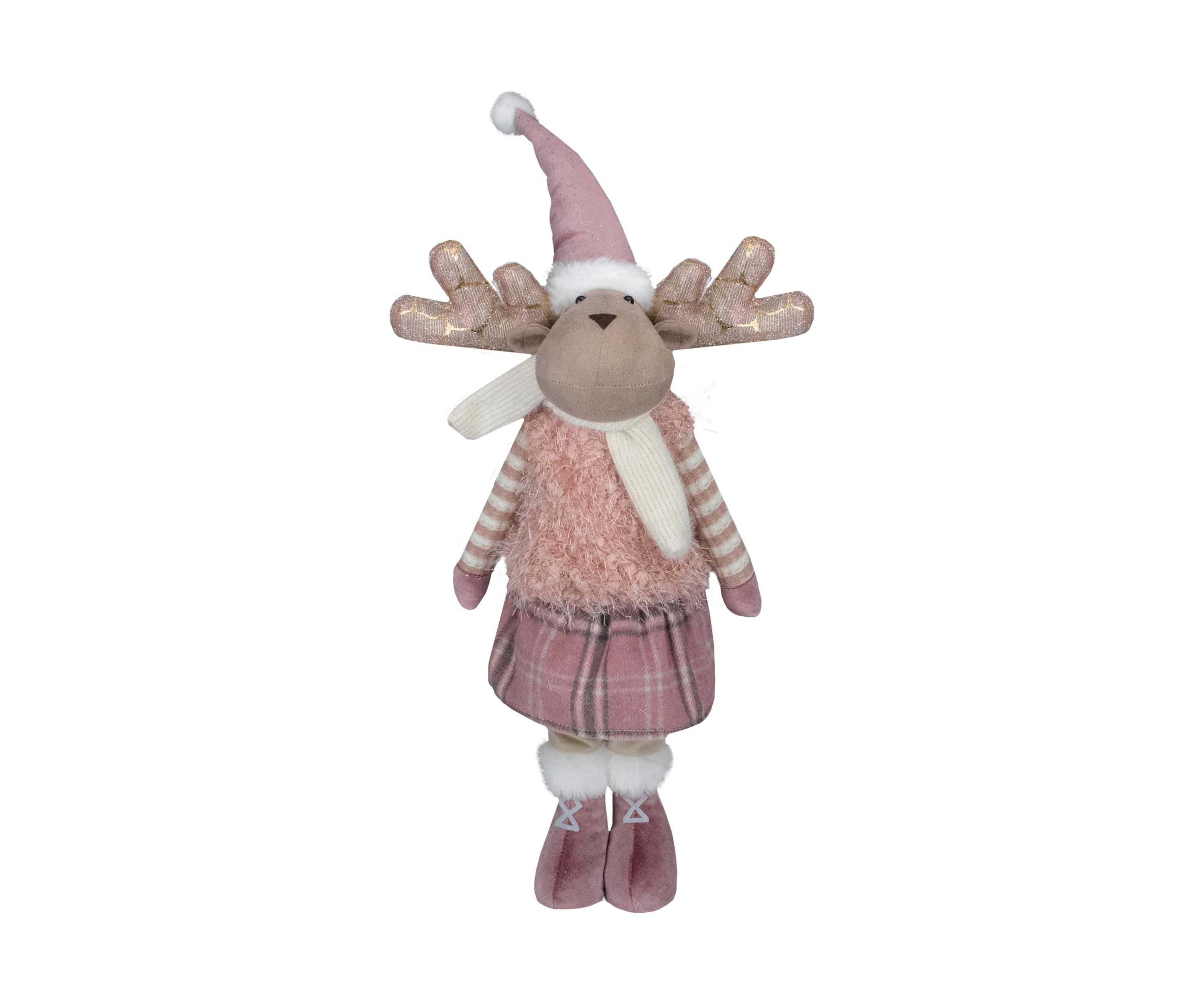 26" Pink and Beige Standing Girl Moose Christmas Tabletop Figurine