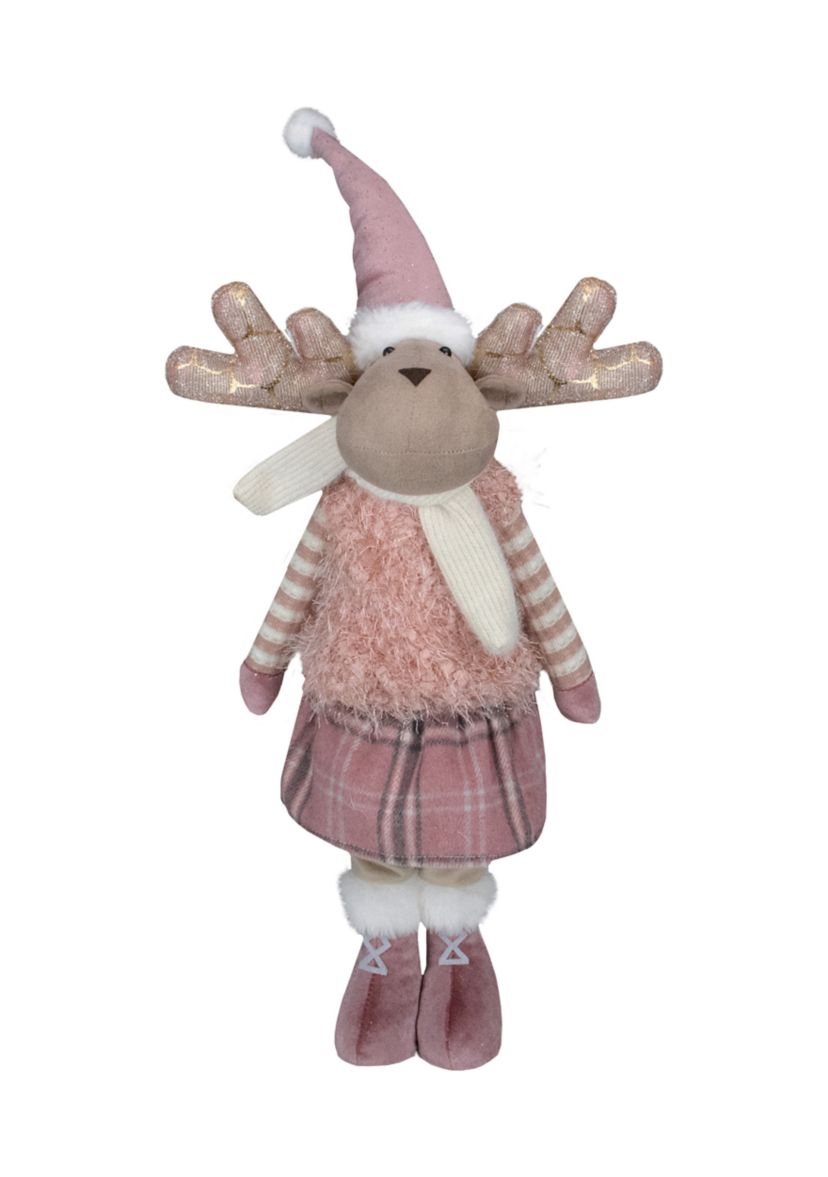26" Pink and Beige Standing Girl Moose Christmas Tabletop Figurine