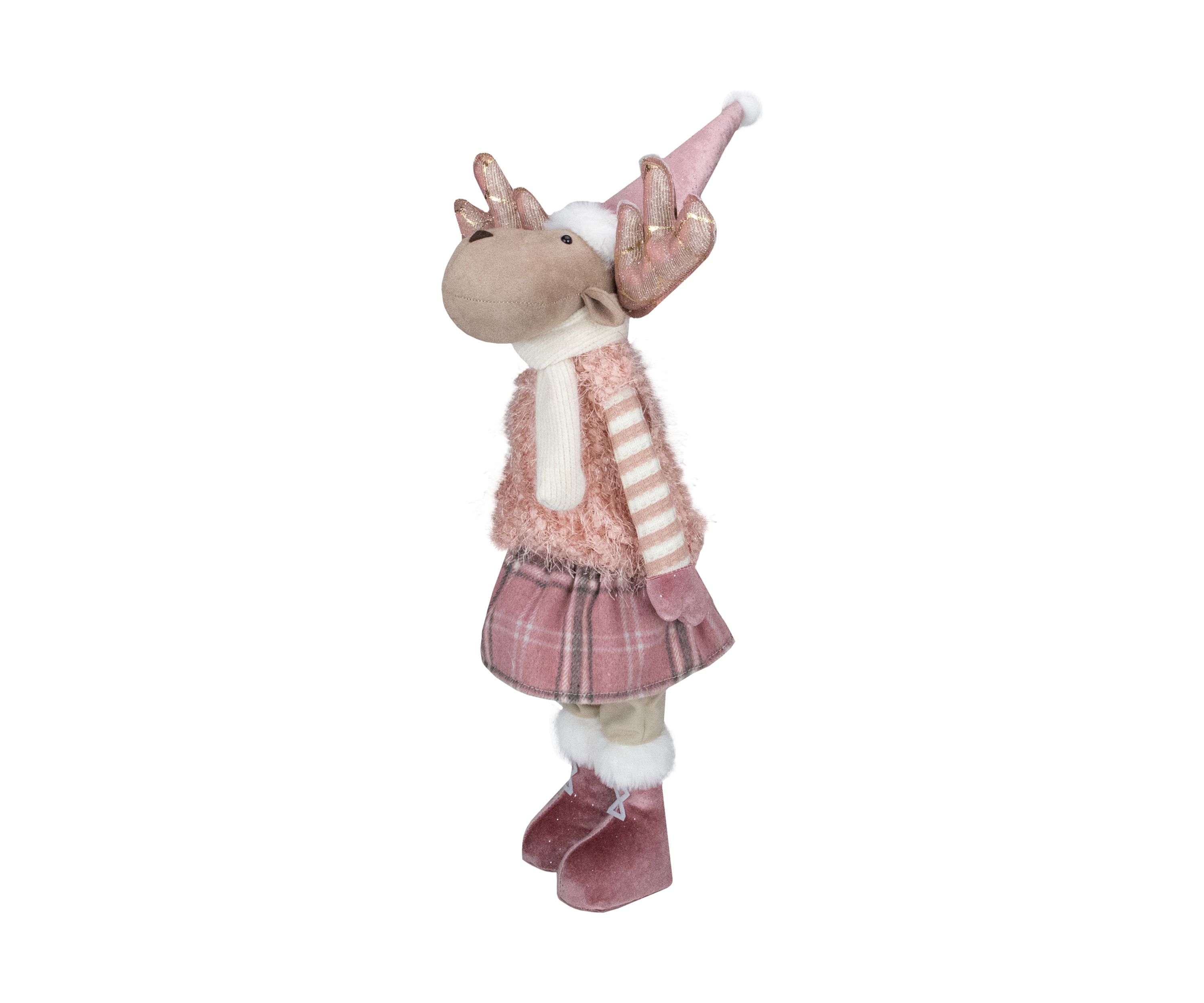 26" Pink and Beige Standing Girl Moose Christmas Tabletop Figurine