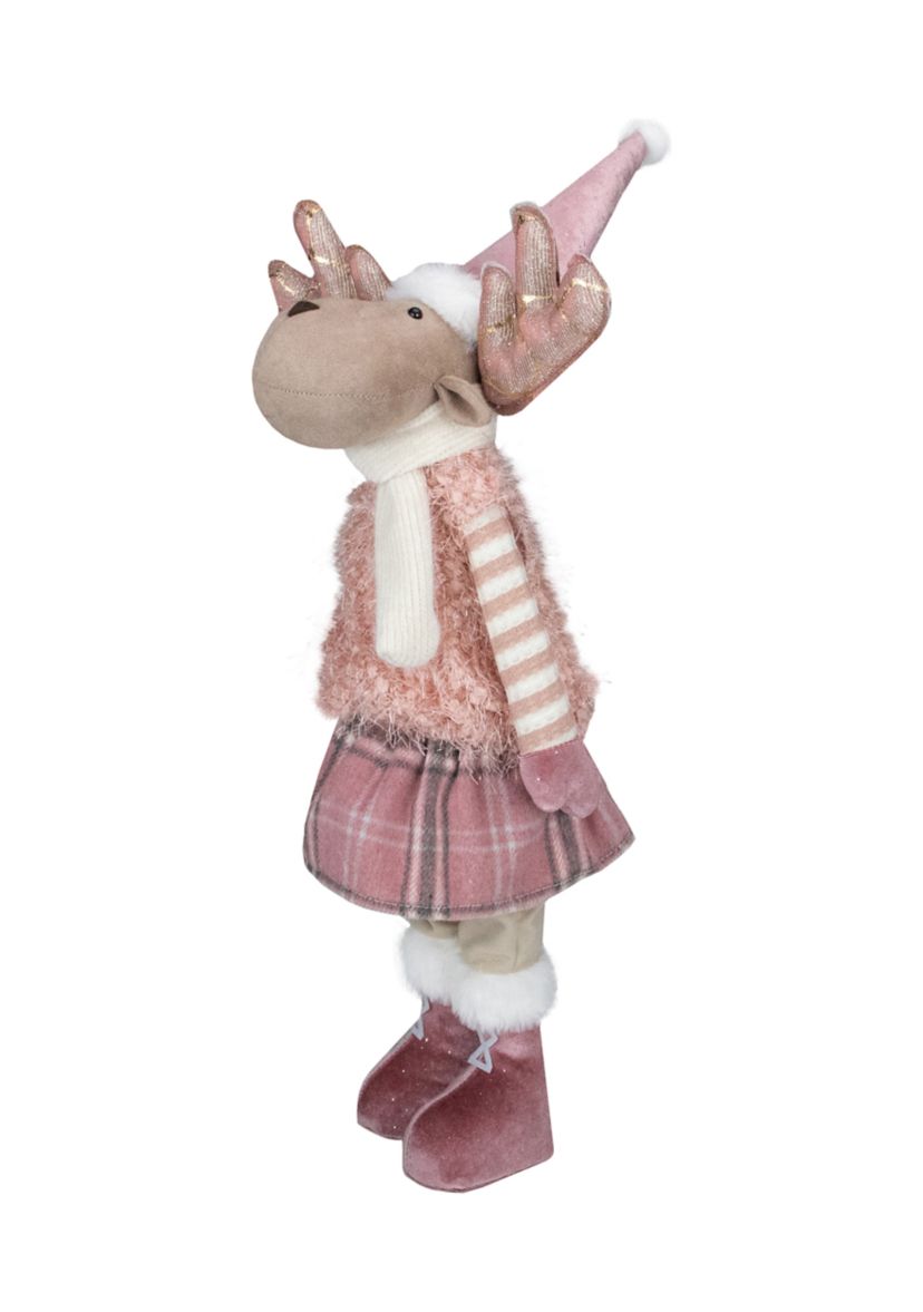 26" Pink and Beige Standing Girl Moose Christmas Tabletop Figurine