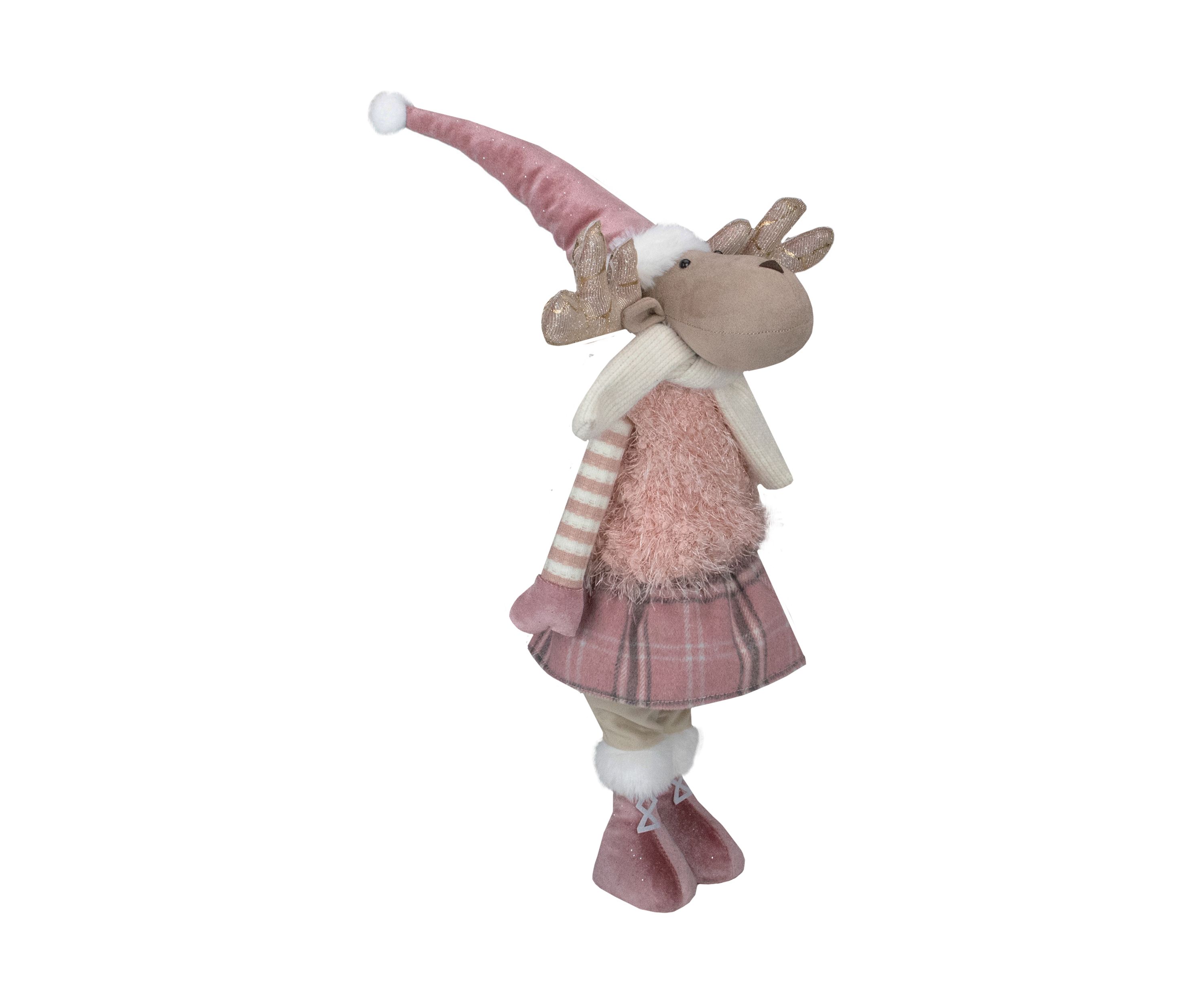 26" Pink and Beige Standing Girl Moose Christmas Tabletop Figurine
