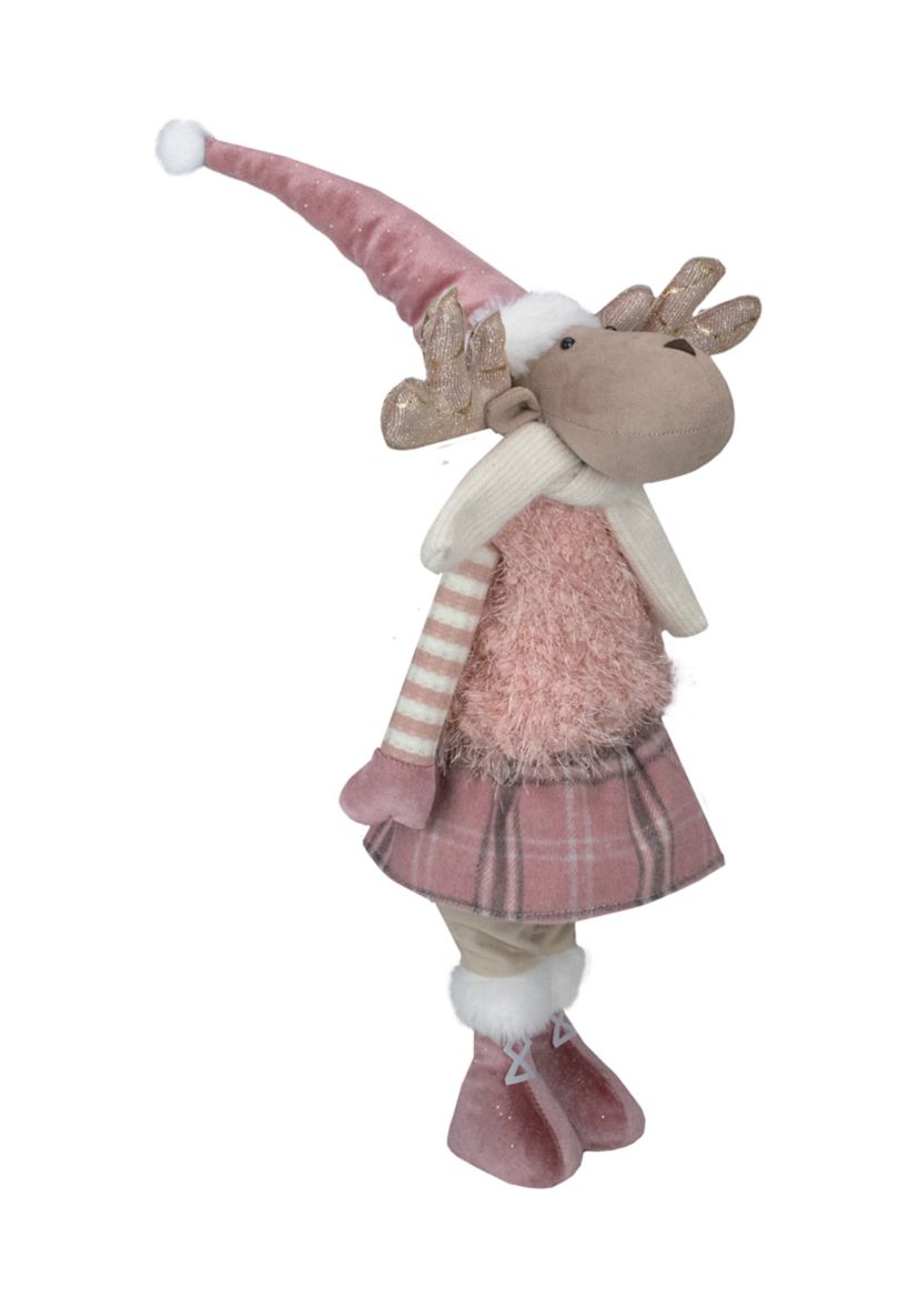 26" Pink and Beige Standing Girl Moose Christmas Tabletop Figurine