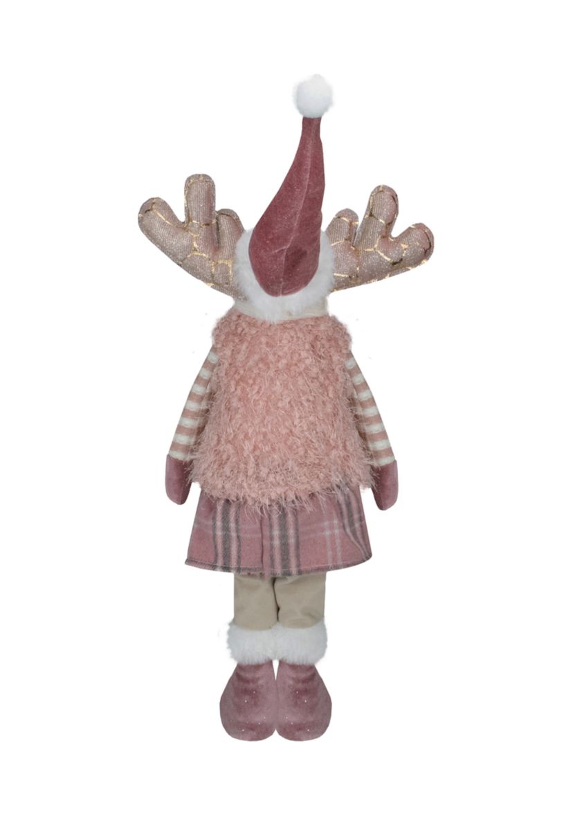 26" Pink and Beige Standing Girl Moose Christmas Tabletop Figurine