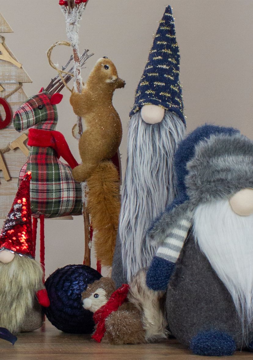 20Inch Gray and Blue Cone Gnome Christmas Tabletop Decor