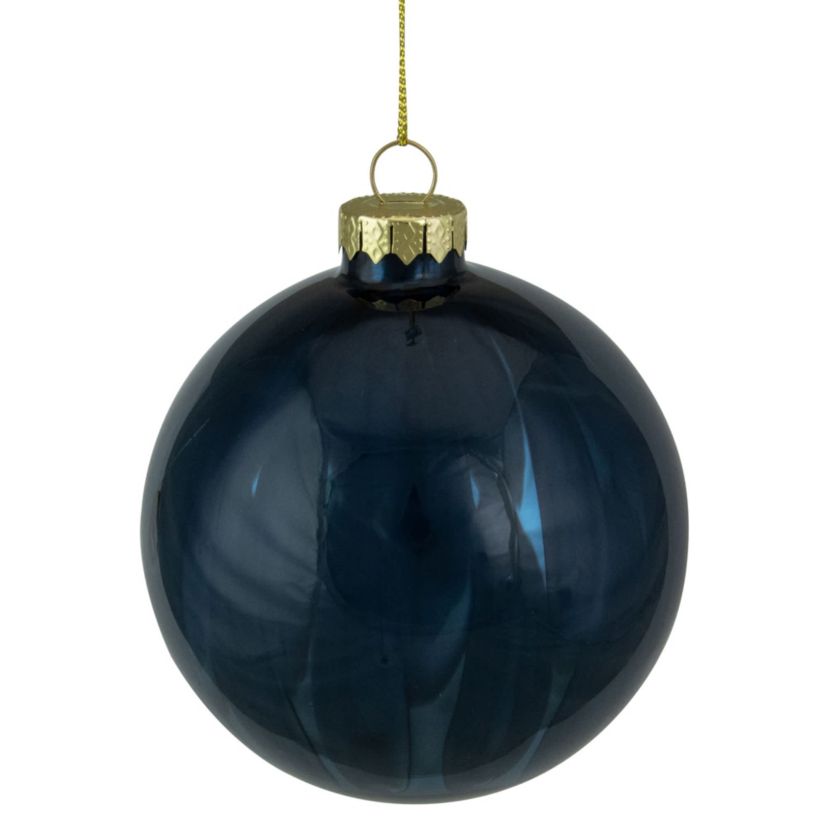 Shiny Glass Christmas Ball Ornament - 4" - Midnight Blue