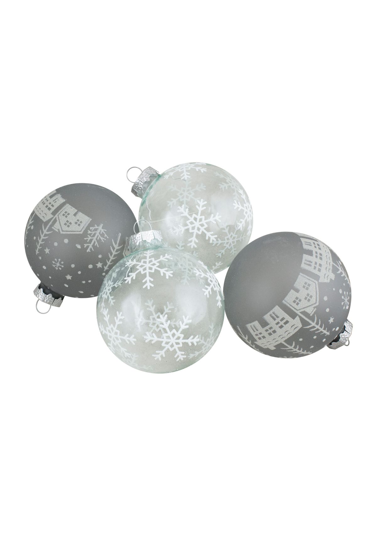 4 ct Gray and Clear Glass Ball Hanging Christmas Ornaments 3.25-Inch (80mm)