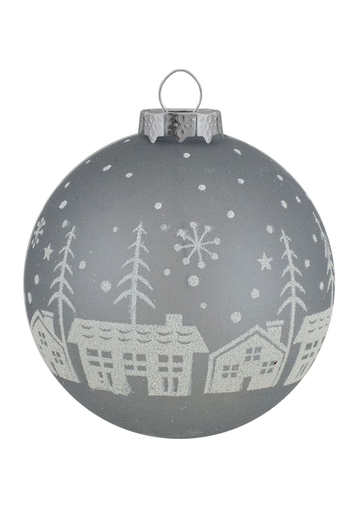 4 ct Gray and Clear Glass Ball Hanging Christmas Ornaments 3.25-Inch (80mm)