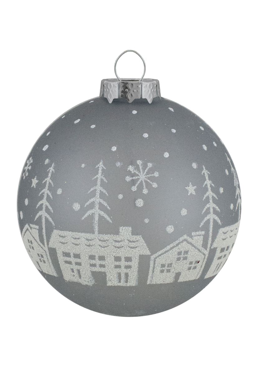 4 ct Gray and Clear Glass Ball Hanging Christmas Ornaments 3.25-Inch (80mm)