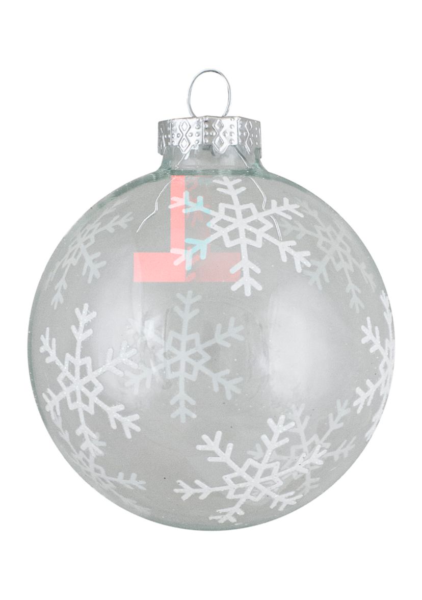 4 ct Gray and Clear Glass Ball Hanging Christmas Ornaments 3.25-Inch (80mm)