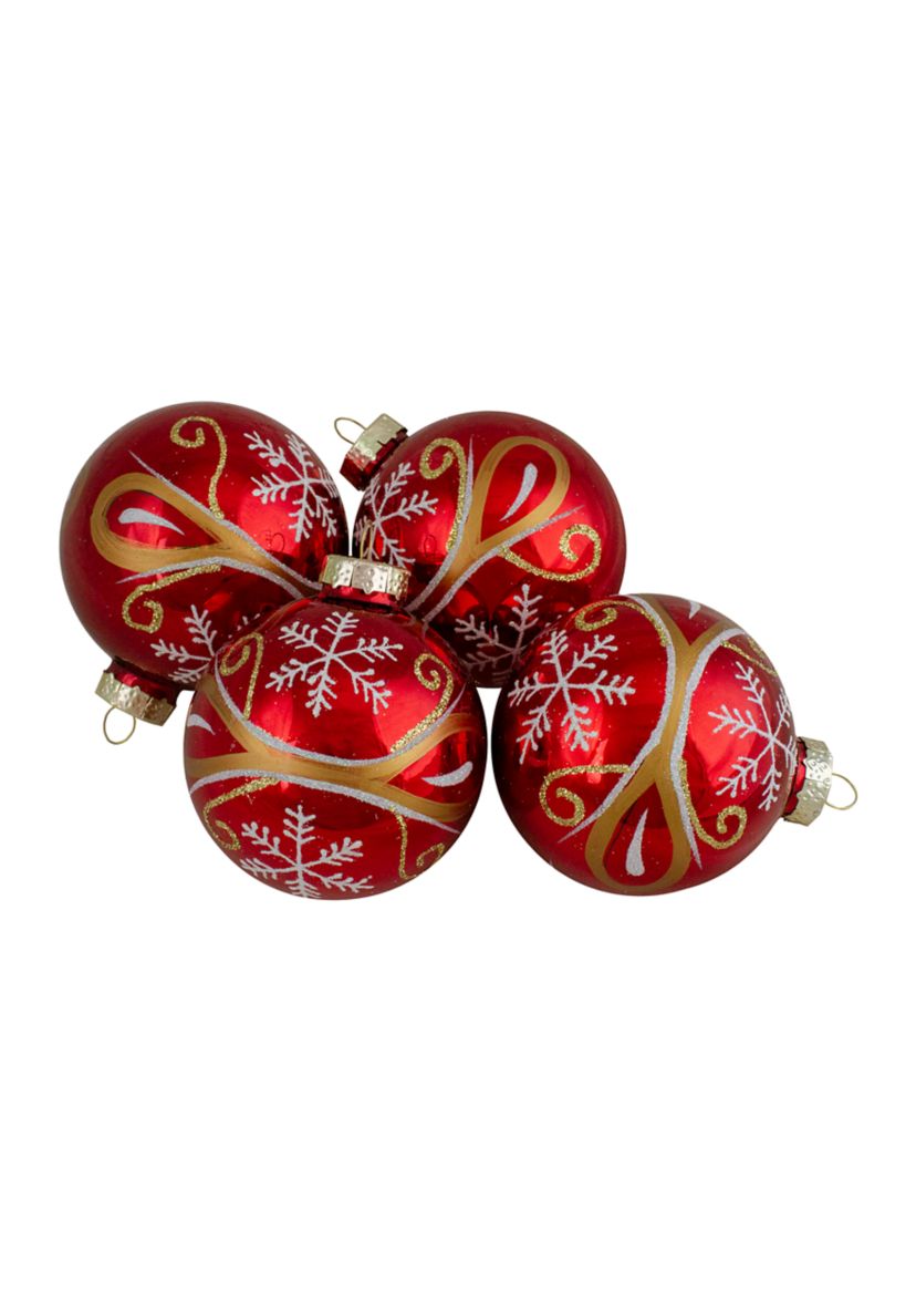 4ct Red and Gold Glass Hanging Christmas Ball Ornaments 2.5-Inch (67mm)
