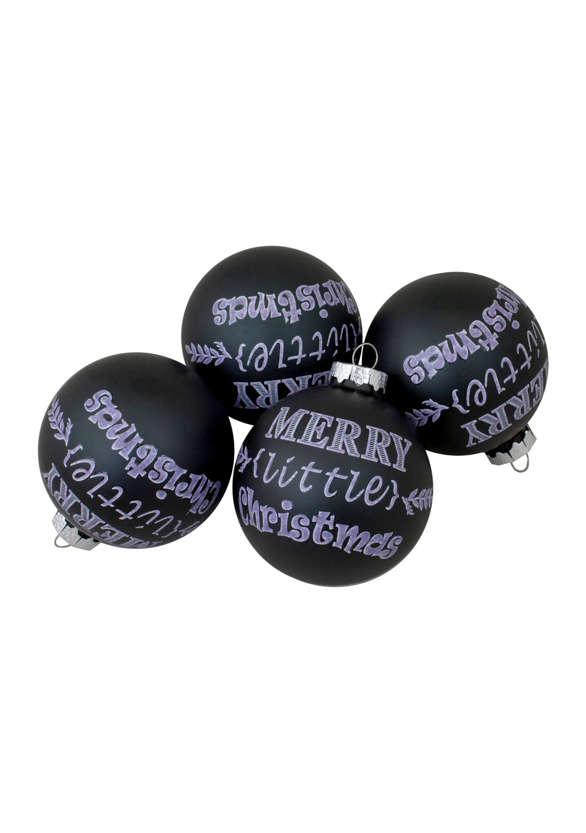 4ct Matte Black Merry Little Christmas Glass Ball Ornaments 2.5-Inch (65mm)