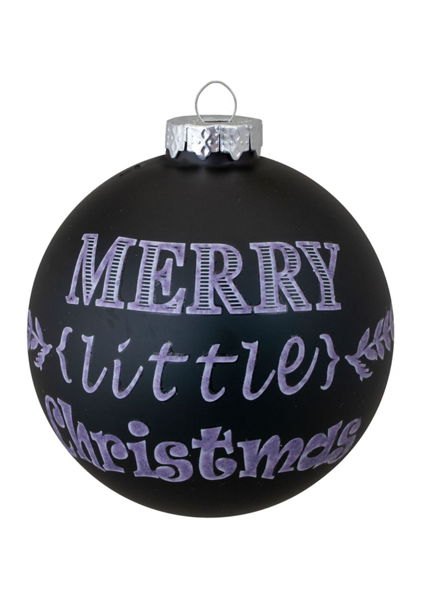 4ct Matte Black Merry Little Christmas Glass Ball Ornaments 2.5-Inch (65mm)