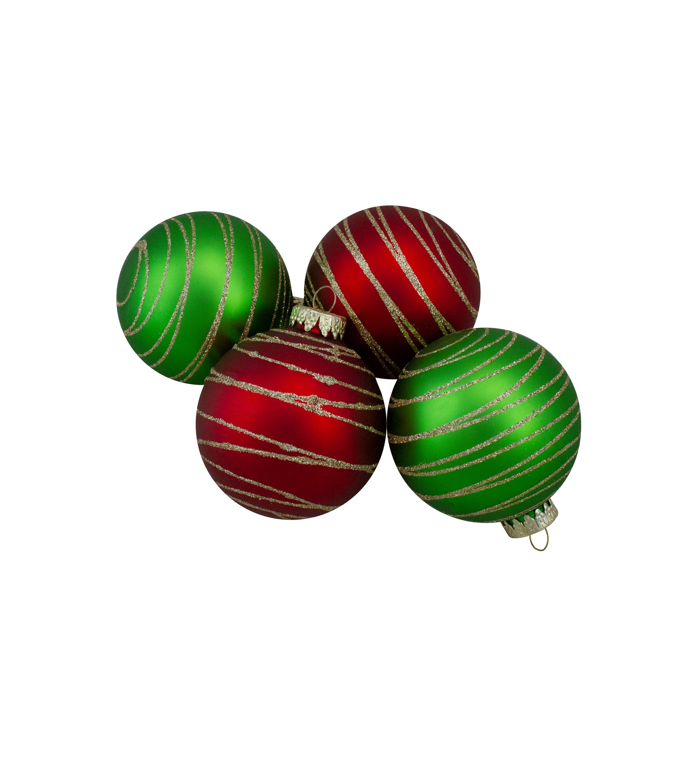 4ct  Glass Red and Green Matte Christmas Ball Ornaments 3.25-Inch (80mm)