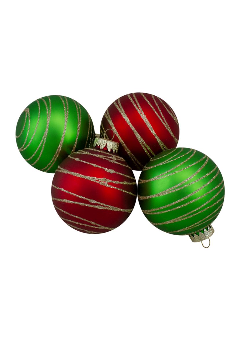 4ct  Glass Red and Green Matte Christmas Ball Ornaments 3.25-Inch (80mm)