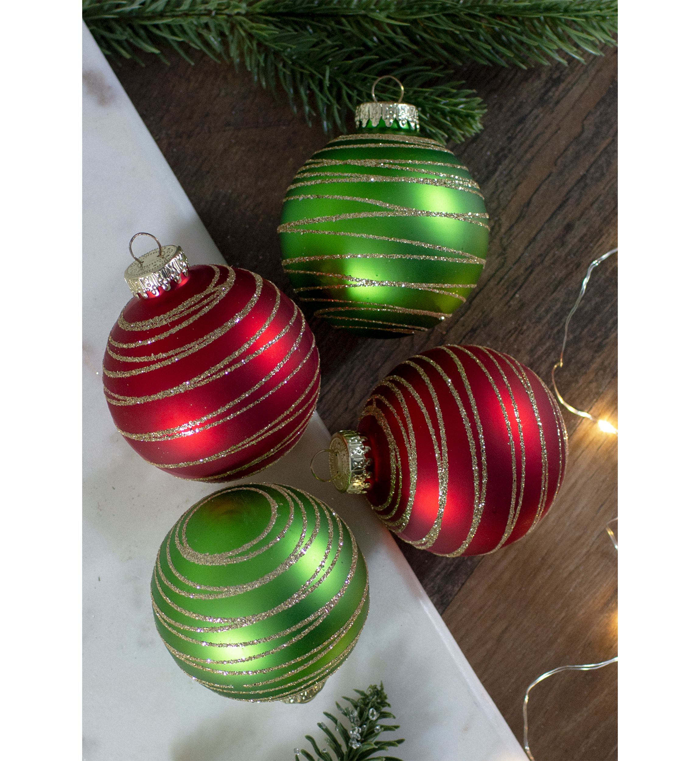 4ct  Glass Red and Green Matte Christmas Ball Ornaments 3.25-Inch (80mm)
