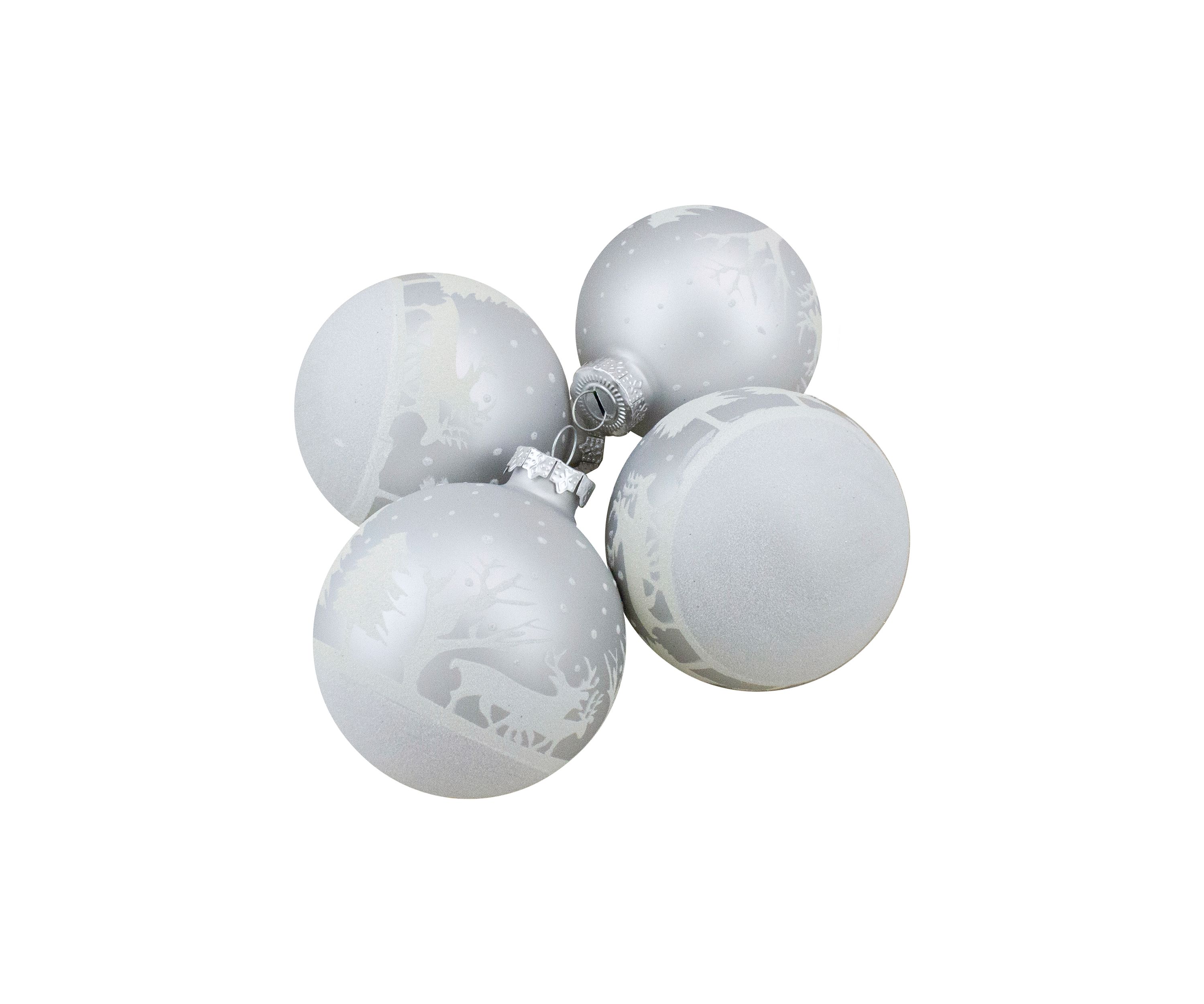 4ct Matte and Frosted White Glass Hanging Christmas Ball Ornaments 3.25Inch (80mm)