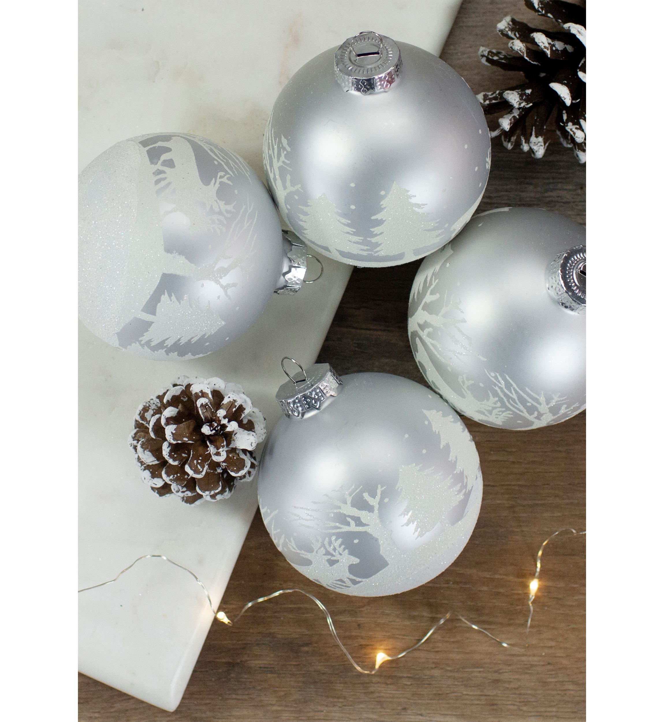 4ct Matte and Frosted White Glass Hanging Christmas Ball Ornaments 3.25Inch (80mm)
