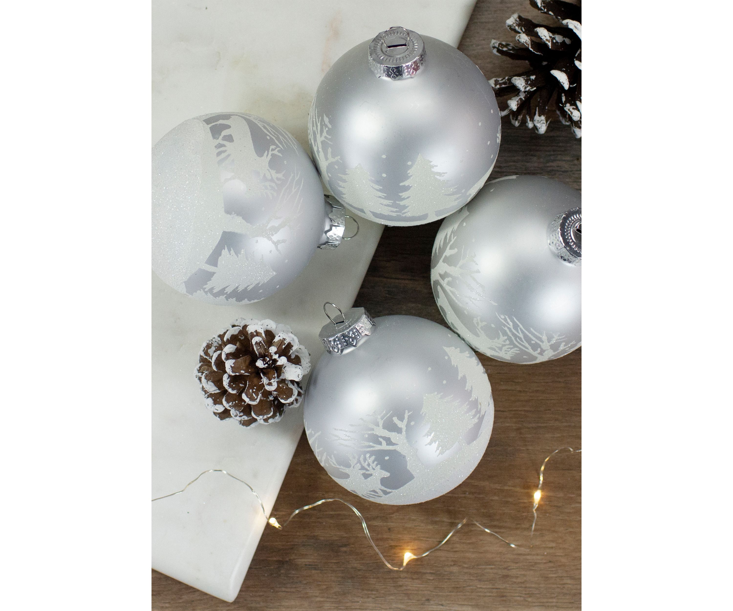 4ct Matte and Frosted White Glass Hanging Christmas Ball Ornaments 3.25Inch (80mm)