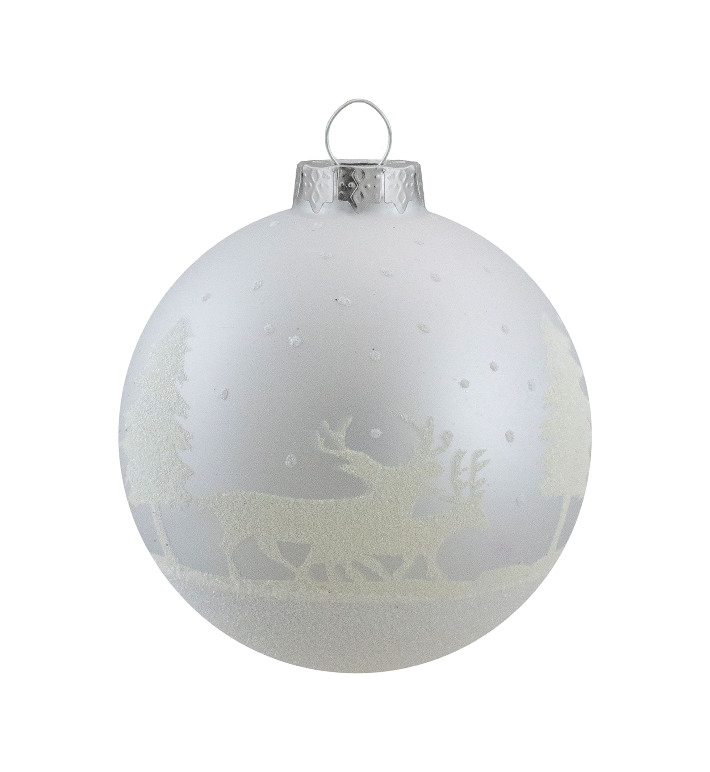 4ct Matte and Frosted White Glass Hanging Christmas Ball Ornaments 3.25Inch (80mm)