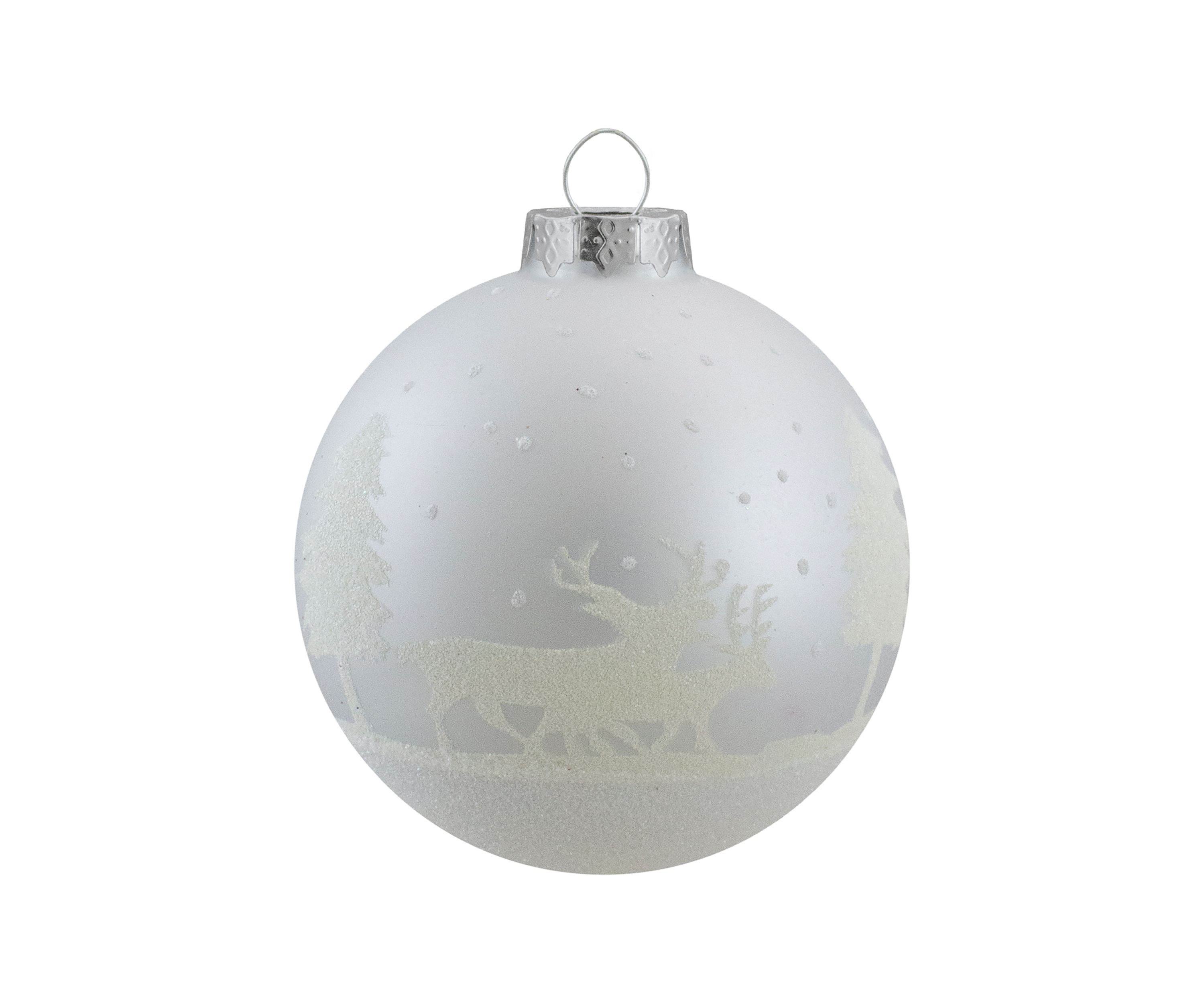 4ct Matte and Frosted White Glass Hanging Christmas Ball Ornaments 3.25Inch (80mm)