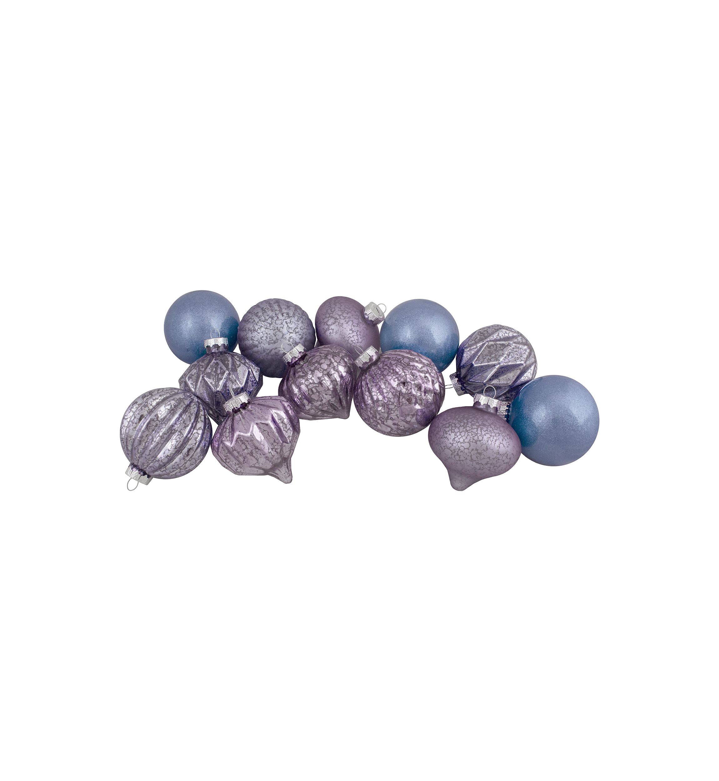 Set of 12 Purple Tone Finial and Glass Ball Christmas Ornaments