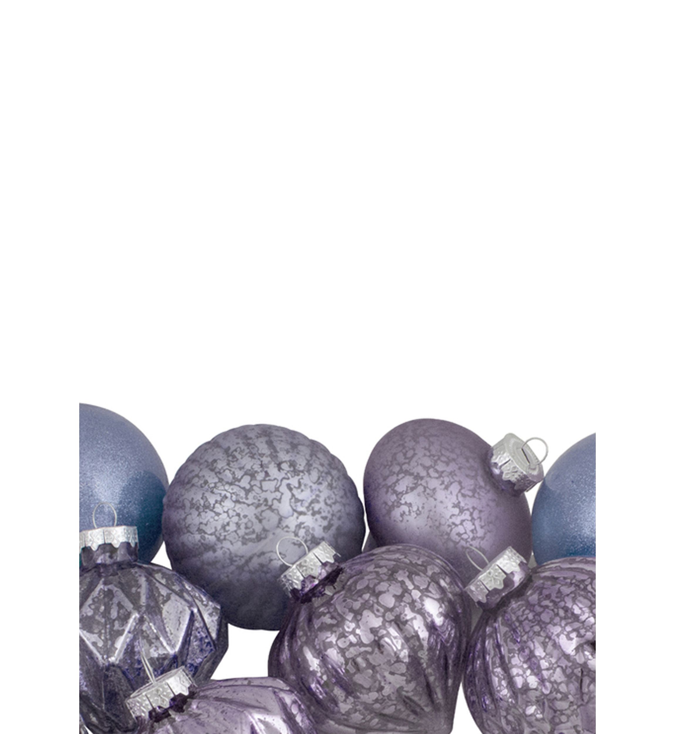 Set of 12 Purple Tone Finial and Glass Ball Christmas Ornaments
