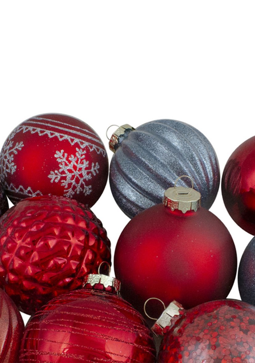 Set of 12 Red and Blue Finial and Glass Ball Christmas Ornaments