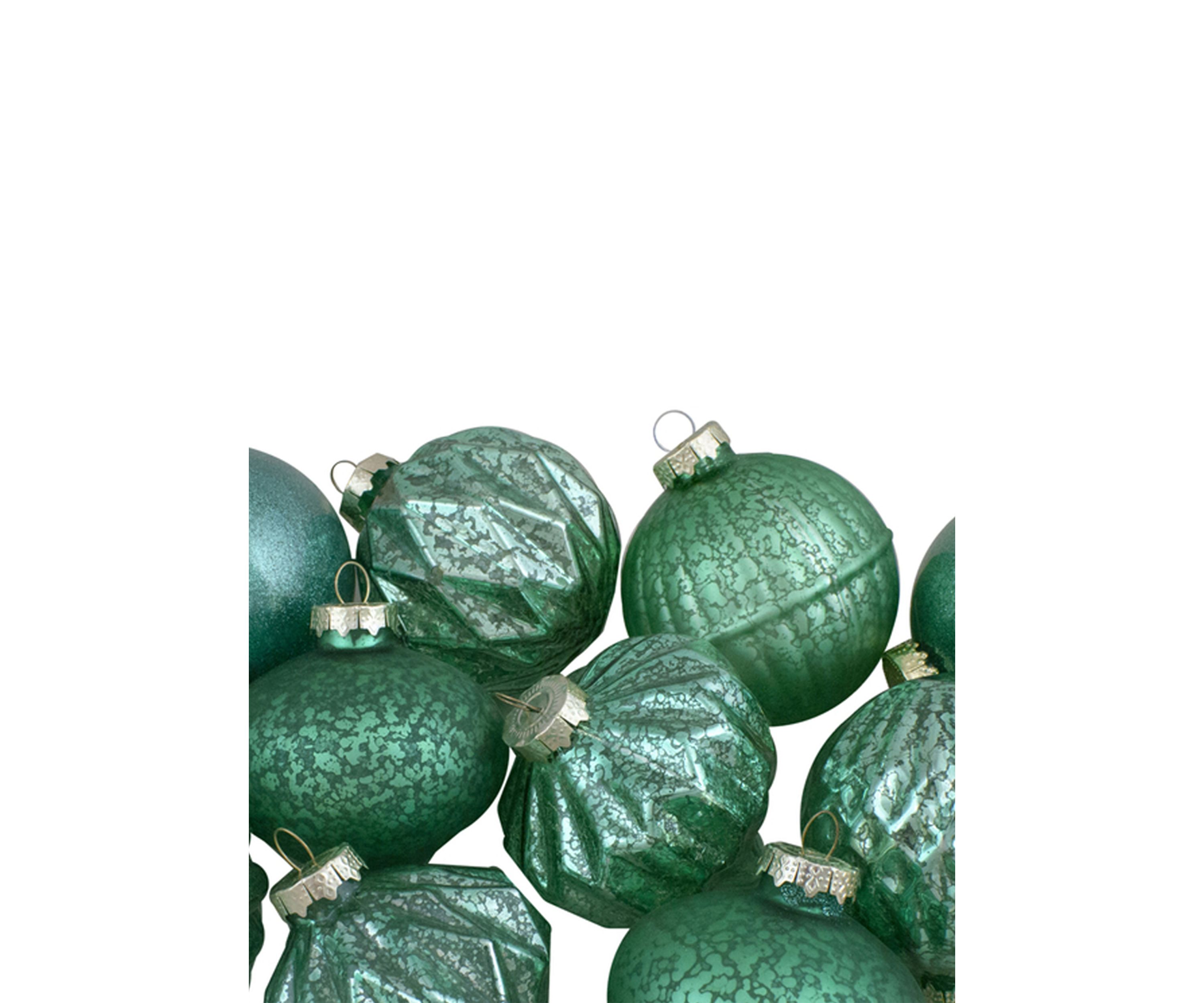 Set of 12 Green Finial and Glass Ball Christmas Ornaments