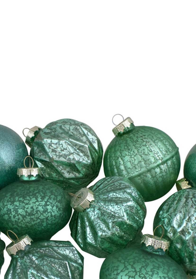 Set of 12 Green Finial and Glass Ball Christmas Ornaments