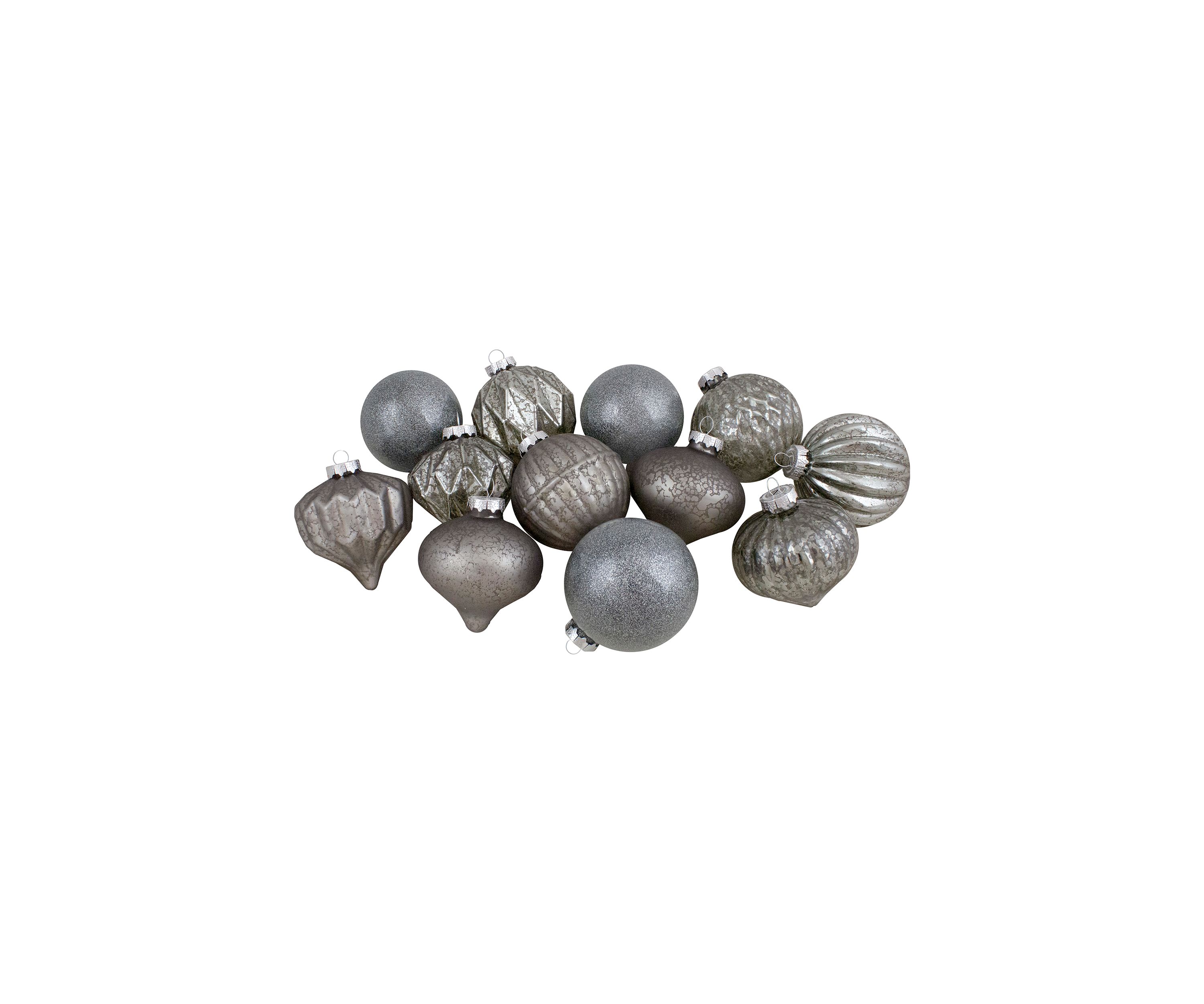 Set of 12 Neutral Tone Finial and Glass Ball Christmas Ornaments