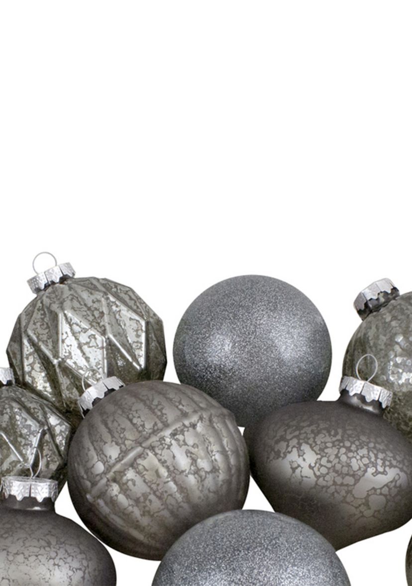 Set of 12 Neutral Tone Finial and Glass Ball Christmas Ornaments