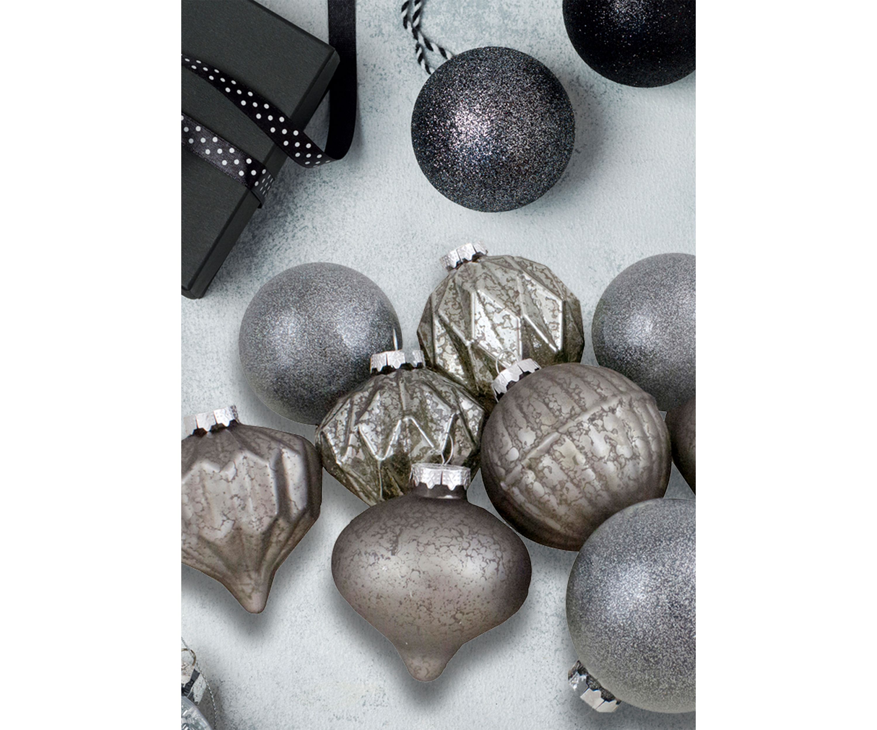 Set of 12 Neutral Tone Finial and Glass Ball Christmas Ornaments