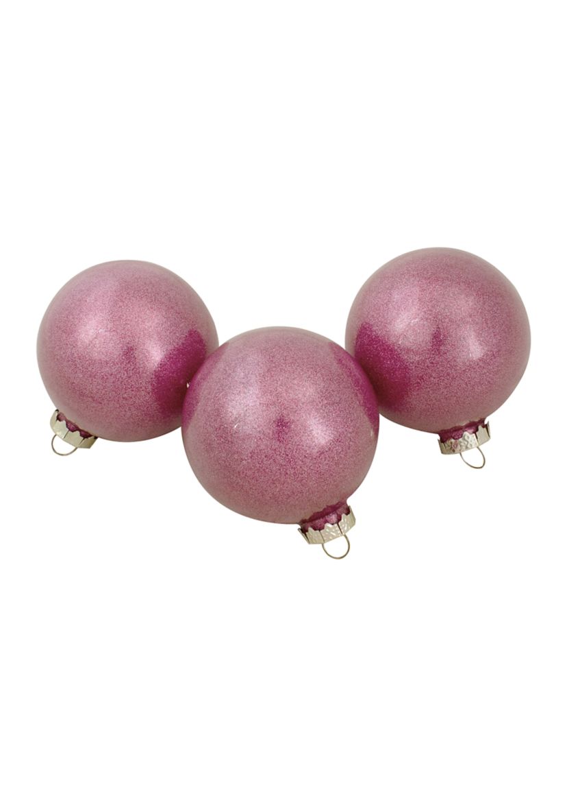 12ct Pink Mercury Glass Style Glass Christmas Ornament Set 3"