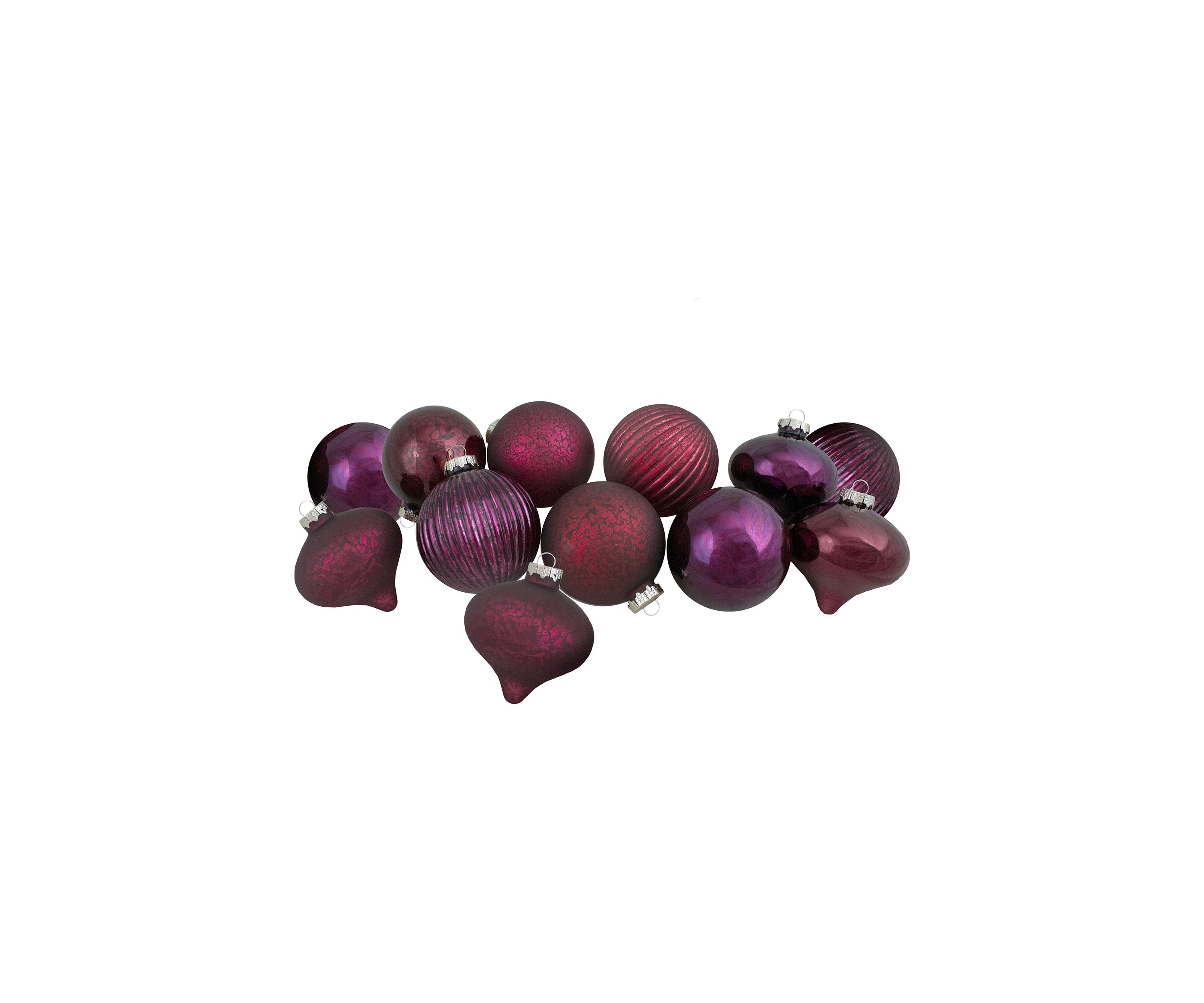 Set of 12 Jewel Tone Finial and Glass Ball Christmas Ornaments