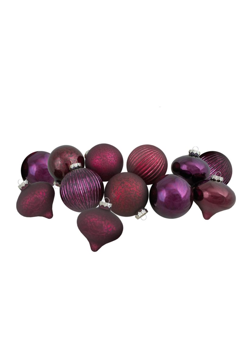 Set of 12 Jewel Tone Finial and Glass Ball Christmas Ornaments