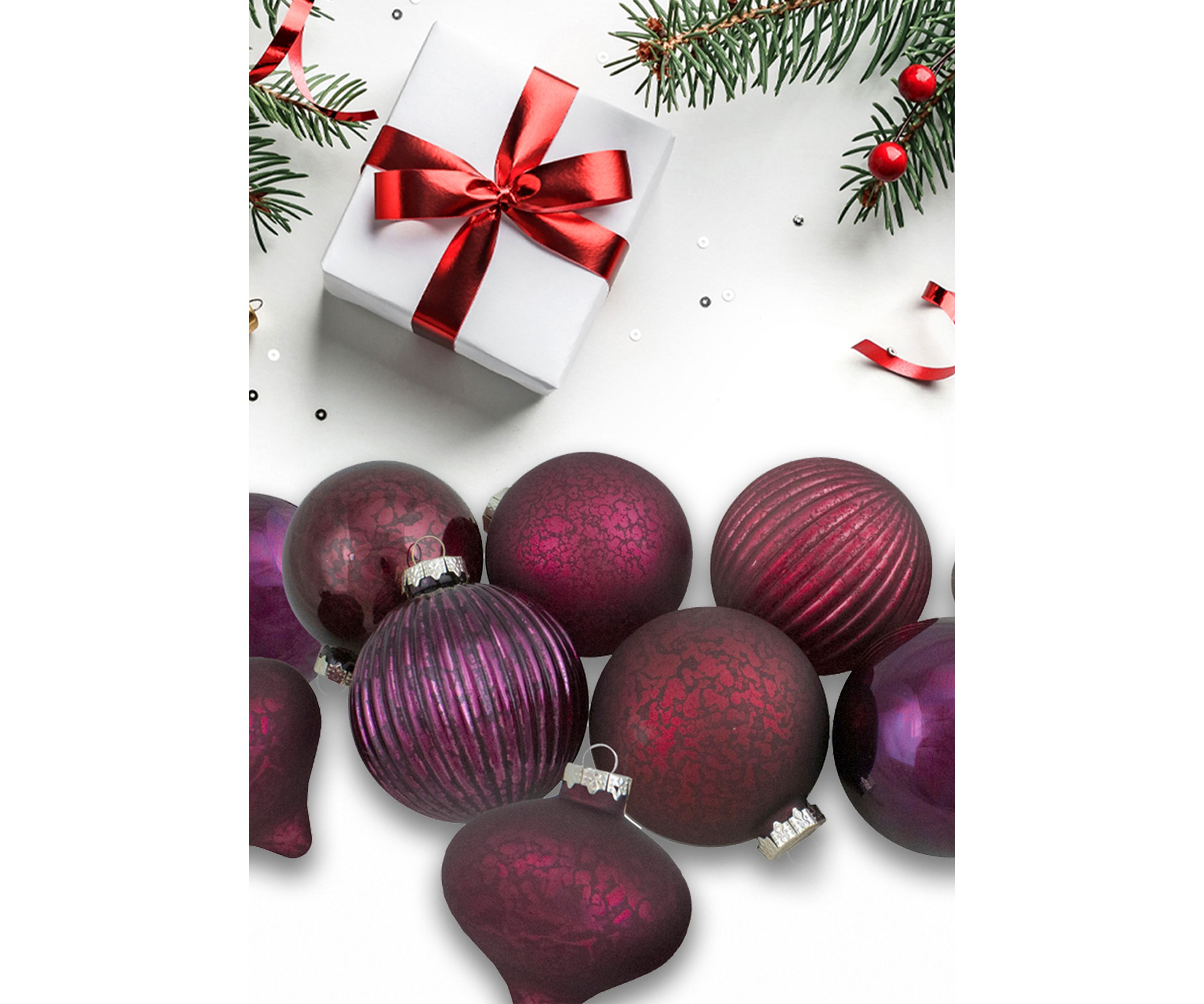 Set of 12 Jewel Tone Finial and Glass Ball Christmas Ornaments